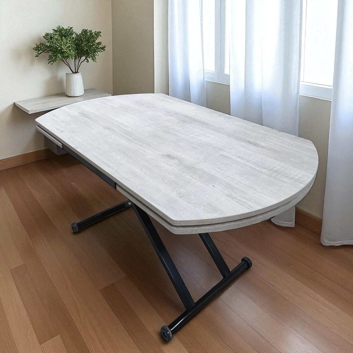 Side Opening Smart Oval Table Series - MDF Top, Black Base