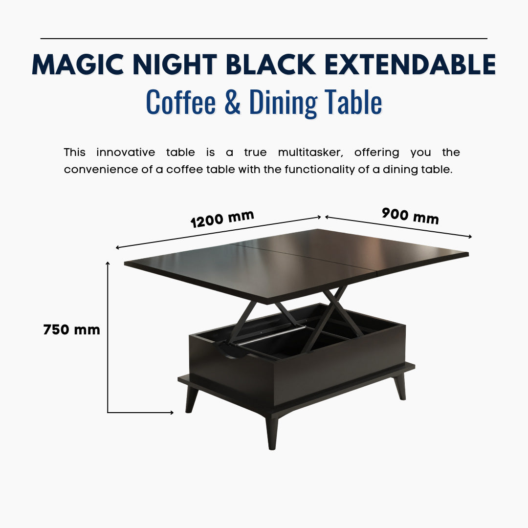 Lift Top Series - Magic Night Black Extendable Coffee & Dining Table