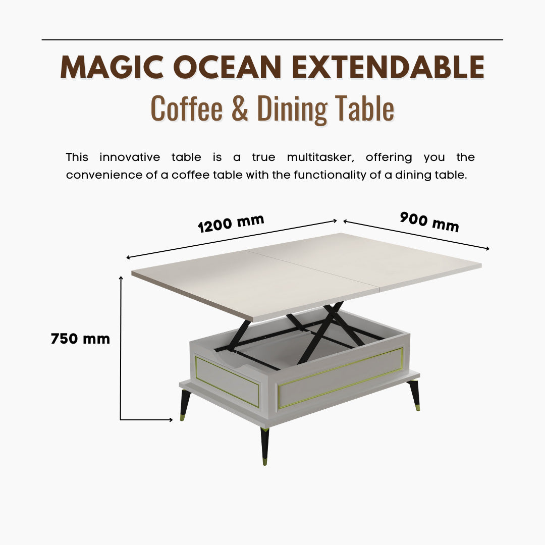 Lift Top Series - Magic Ocean Extendable Coffee & Dining Table