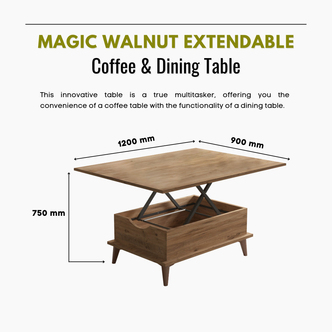 Lift Top Series - Magic Walnut Extendable Coffee & Dining Table
