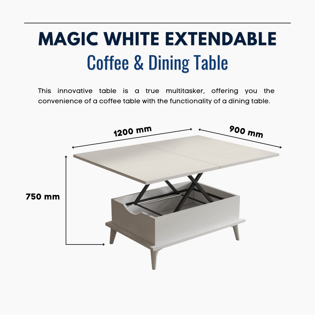Lift Top Series - Magic White Extendable Coffee & Dining Table