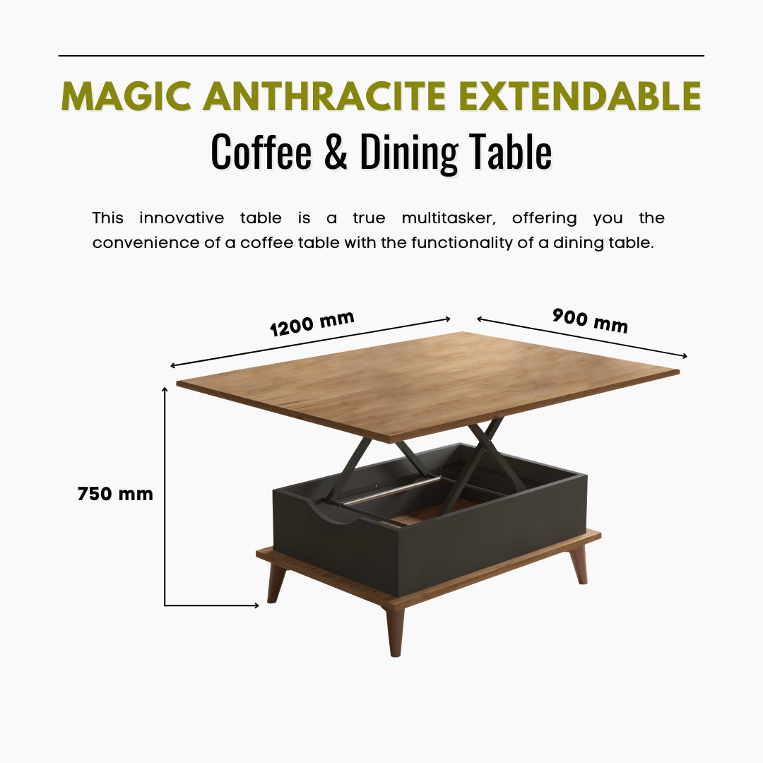 Lift Top Series - Magic Anthracite Extendable Coffee & Dining Table