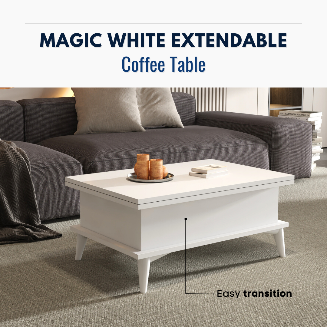 Lift Top Series - Magic White Extendable Coffee & Dining Table