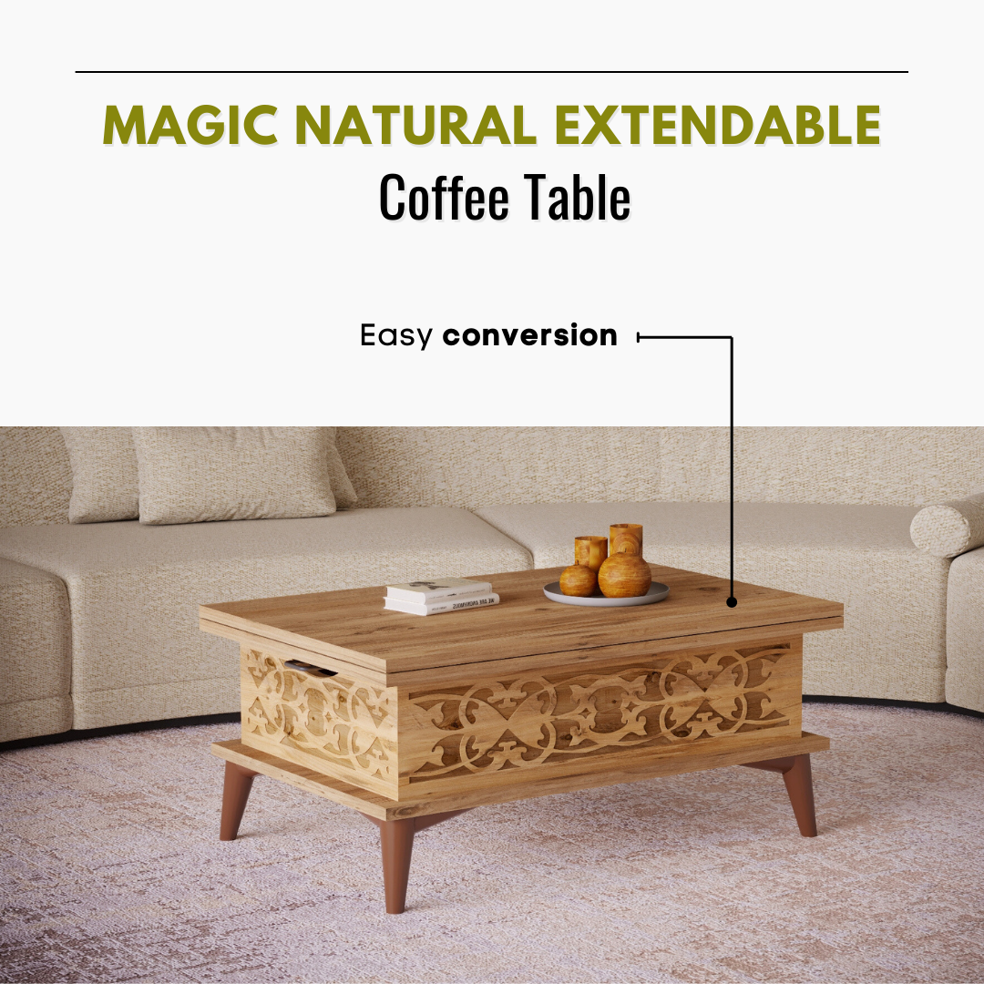 Lift Top Series - Magic Natural Extendable Coffee & Dining Table