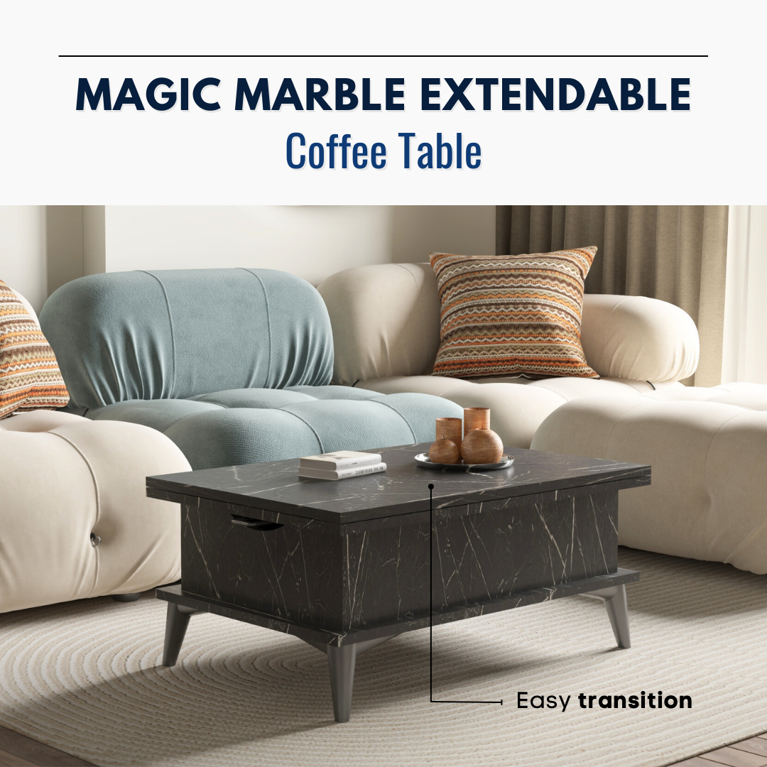 Lift Top Series - Magic Marble Extendable Coffee & Dining Table