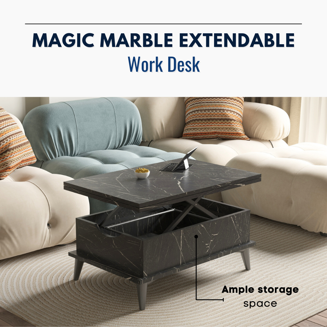 Lift Top Series - Magic Marble Extendable Coffee & Dining Table