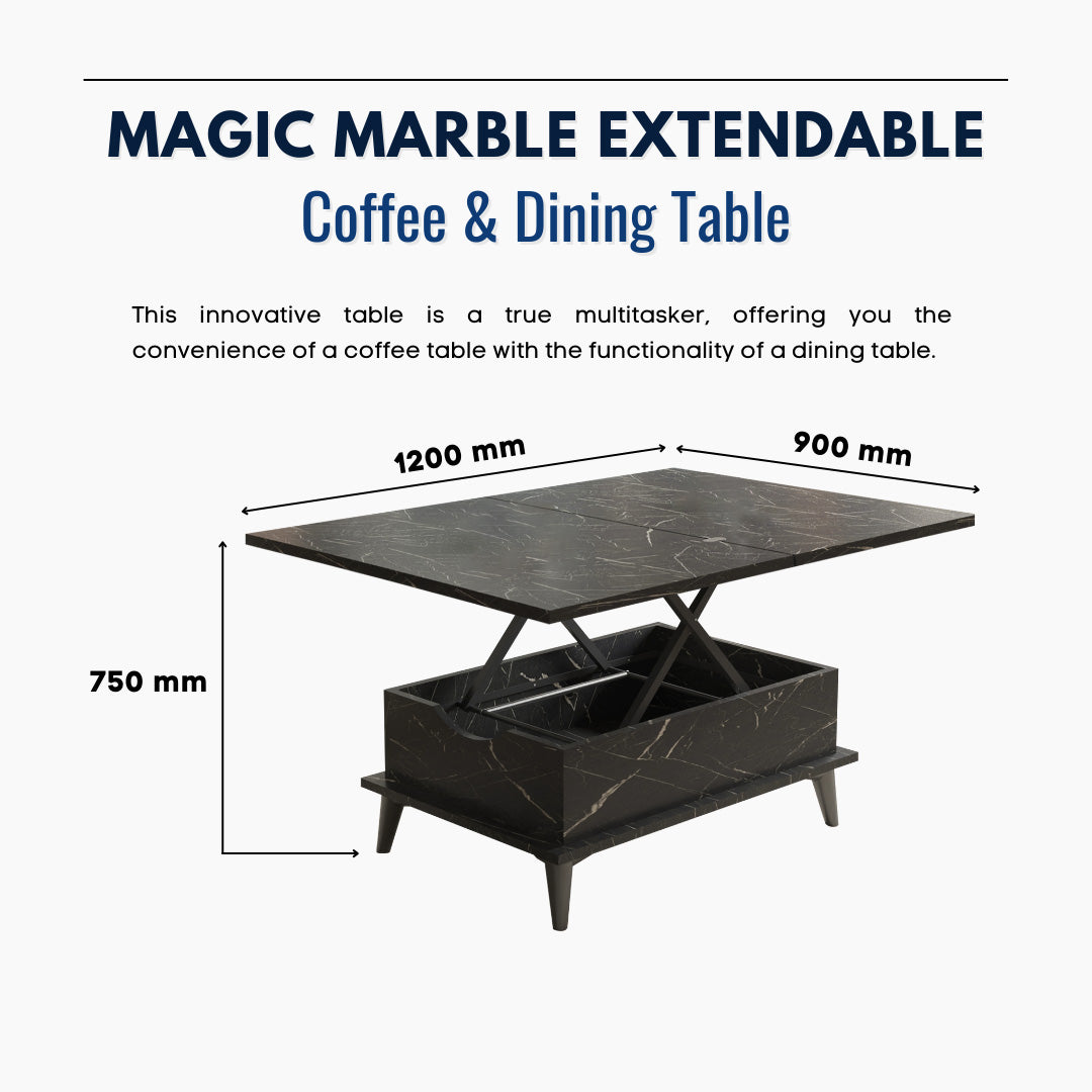 Lift Top Series - Magic Marble Extendable Coffee & Dining Table