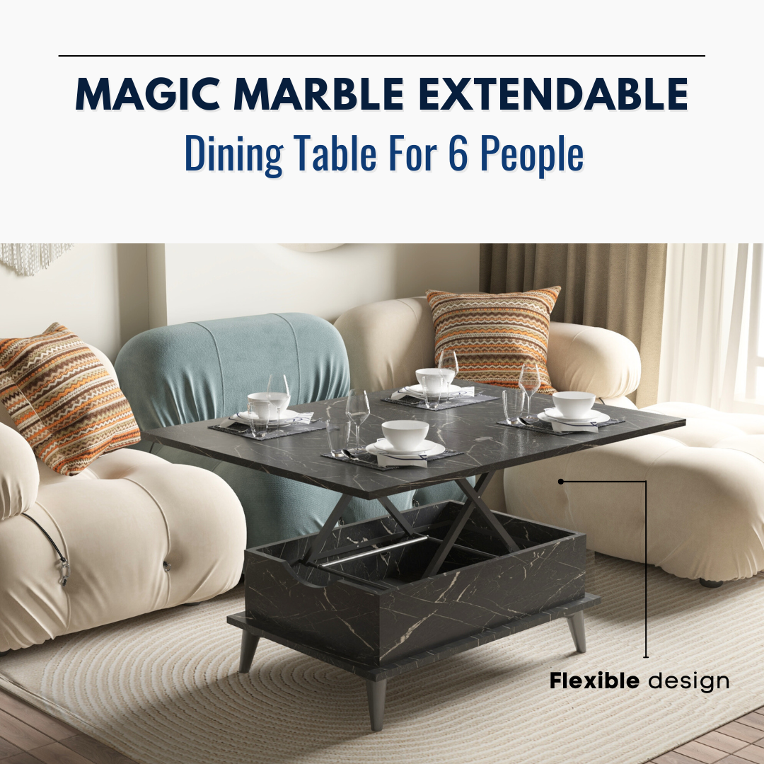 Lift Top Series - Magic Marble Extendable Coffee & Dining Table
