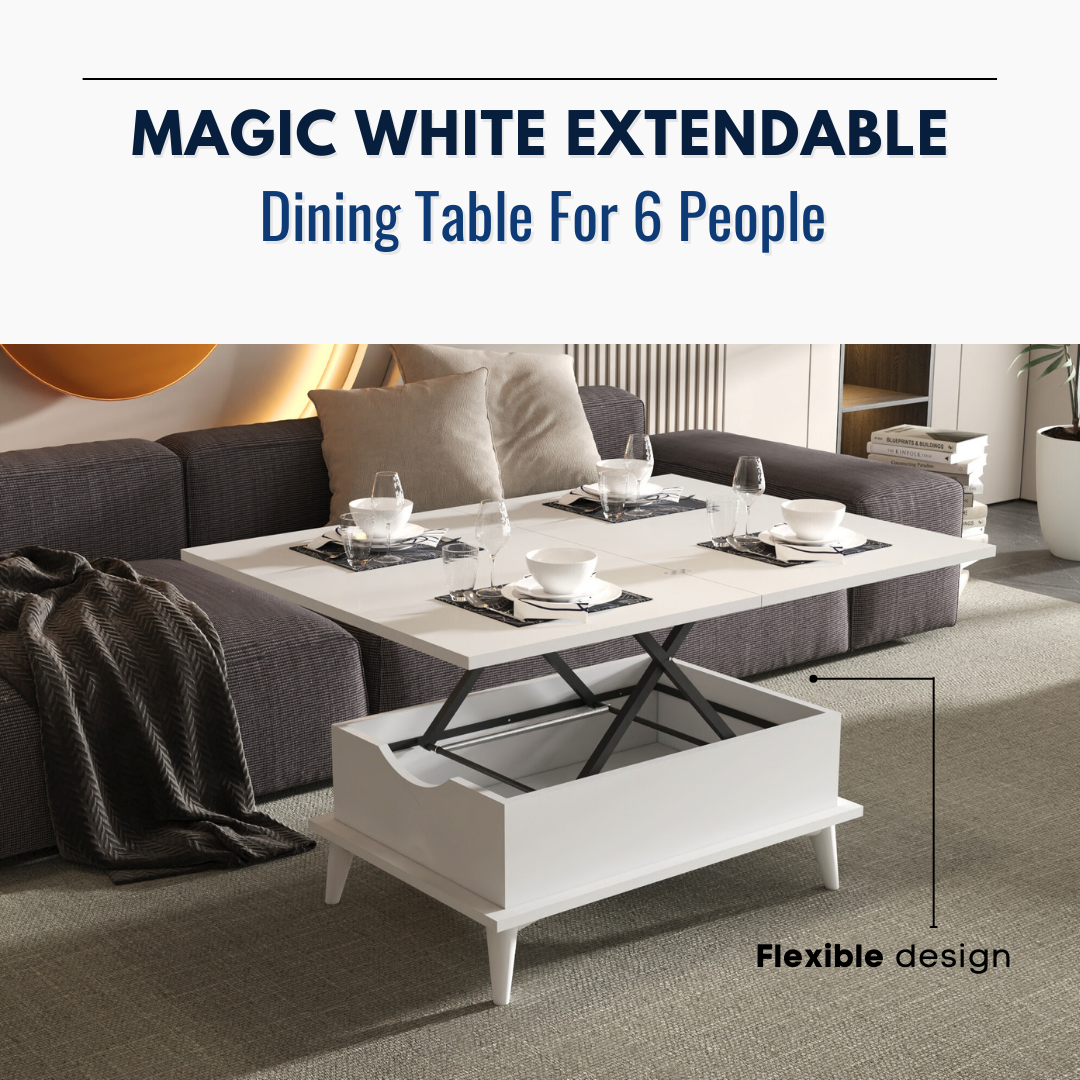 Lift Top Series - Magic White Extendable Coffee & Dining Table