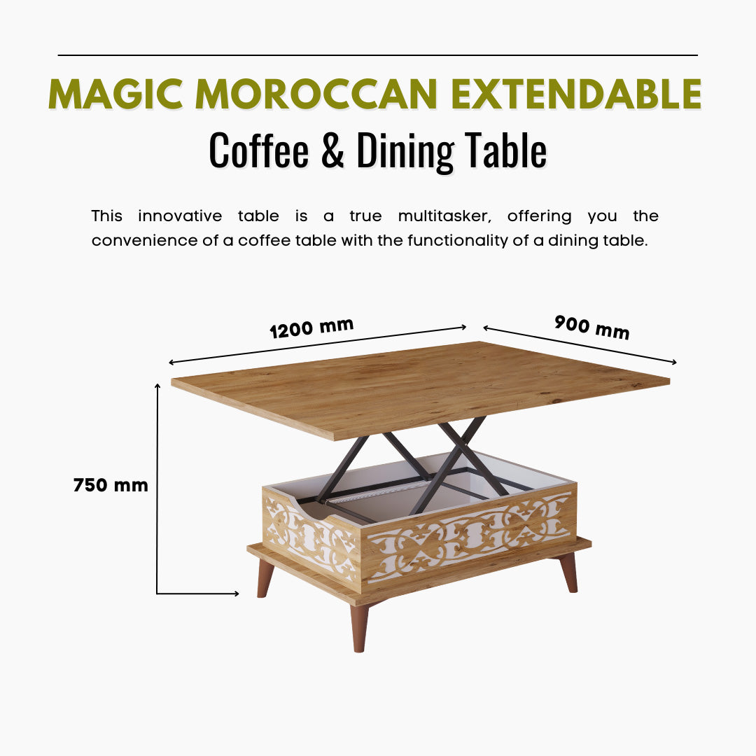 Lift Top Series - Magic Moroccan Extendable Coffee & Dining Table