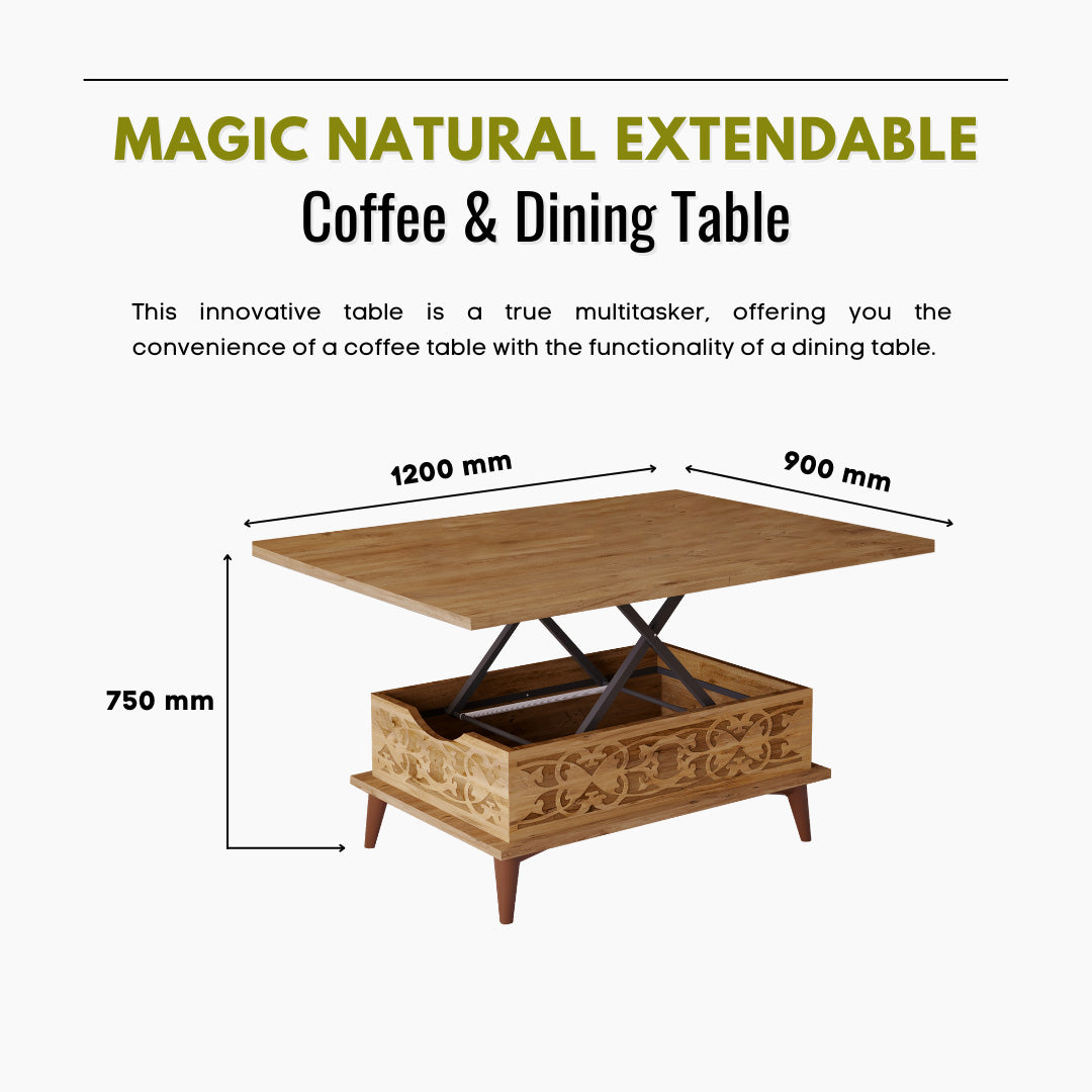 Lift Top Series - Magic Natural Extendable Coffee & Dining Table