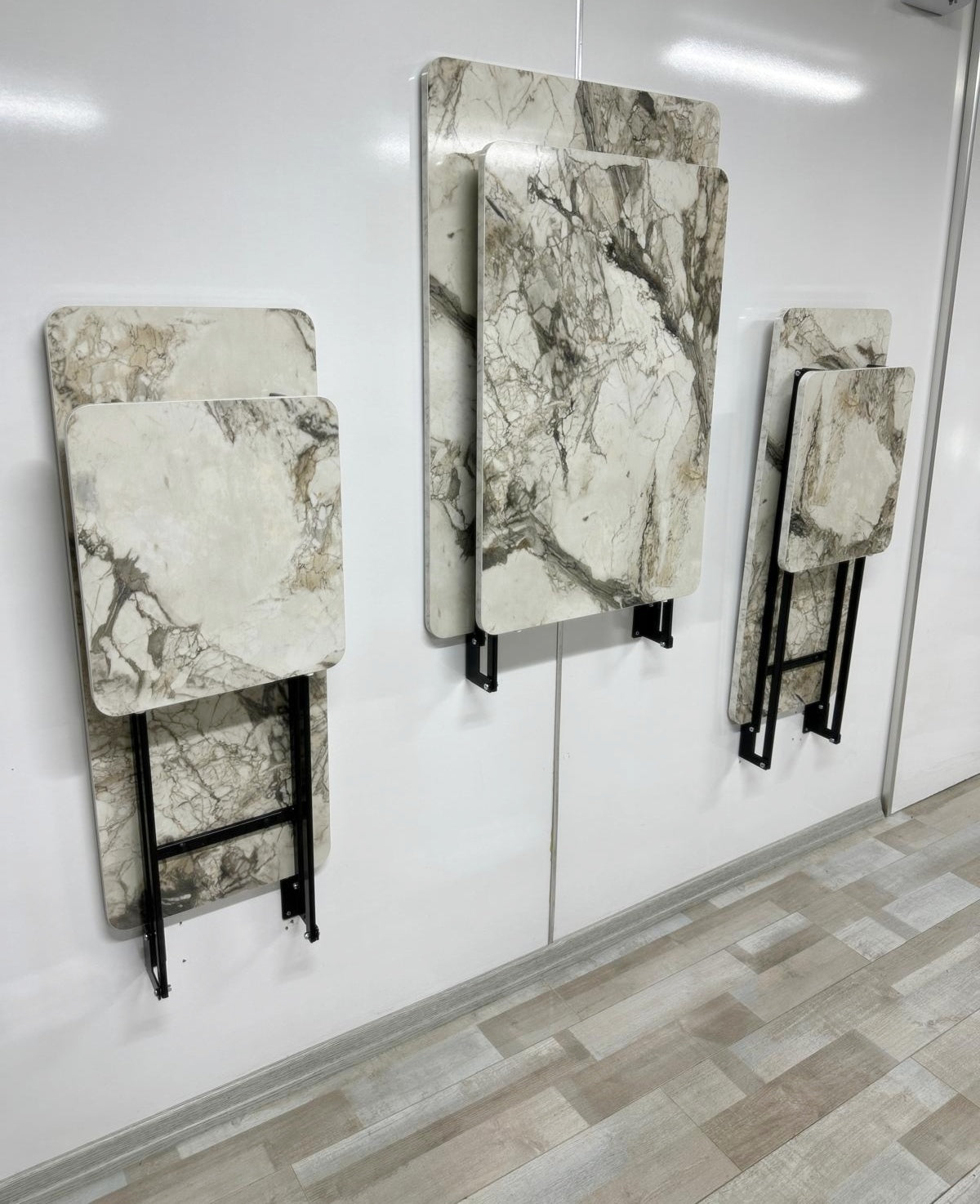 Shelf Table with Stools Series - White Marble MDF Top, Iron Mechanism