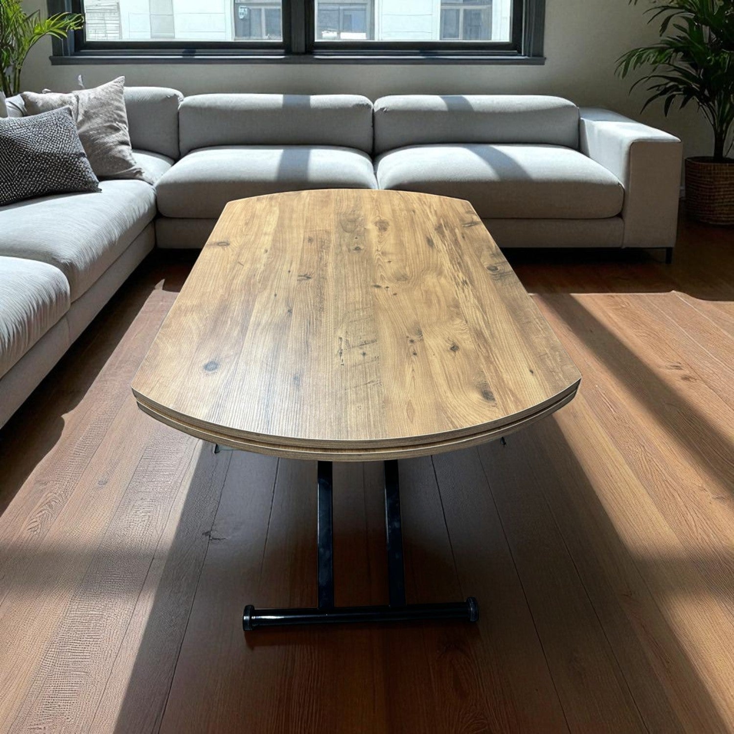 Side Opening Smart Oval Table Series - MDF Top, Black Base