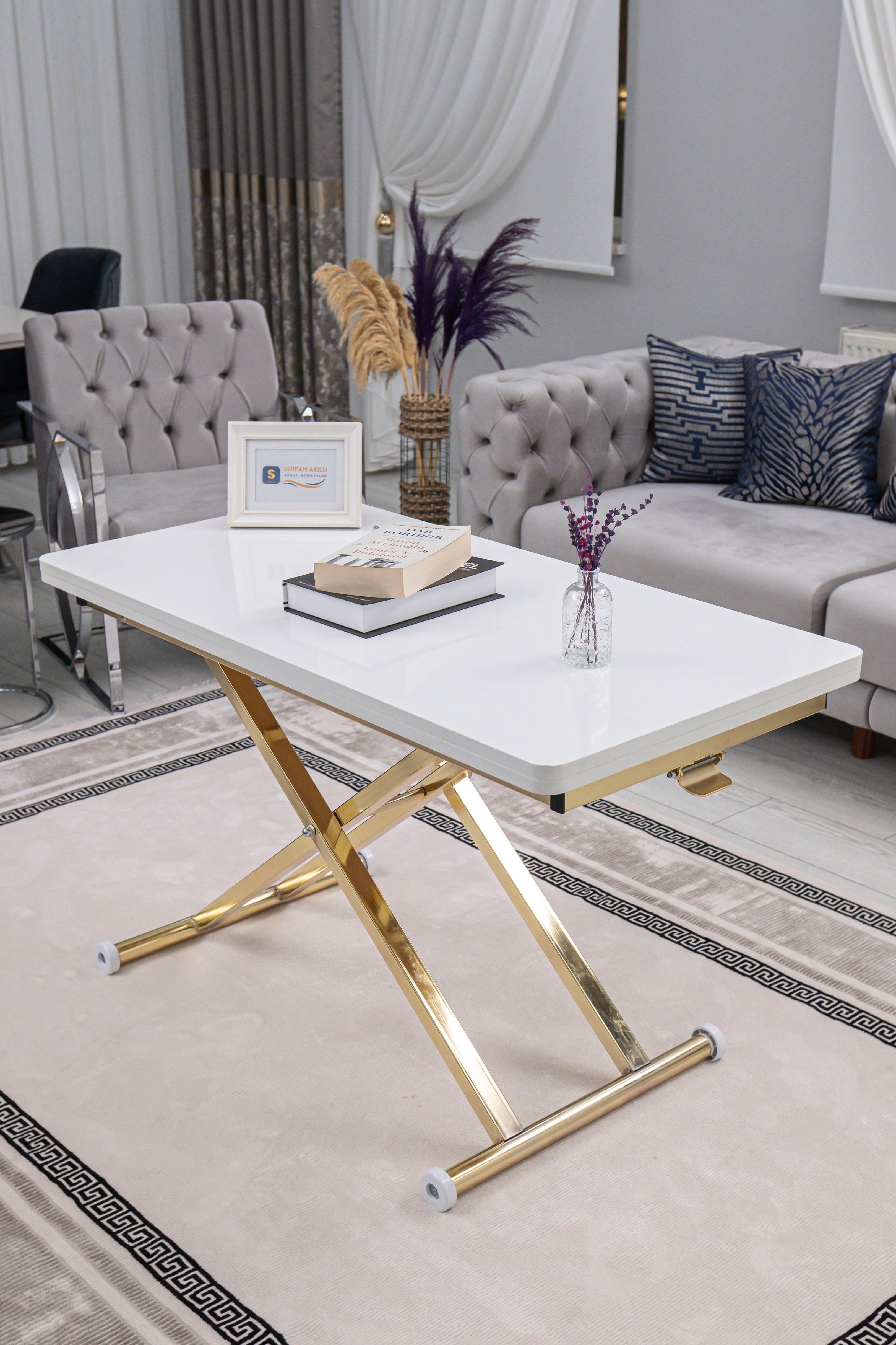Home Series – MDF Top with Oval Corners and Gold Base