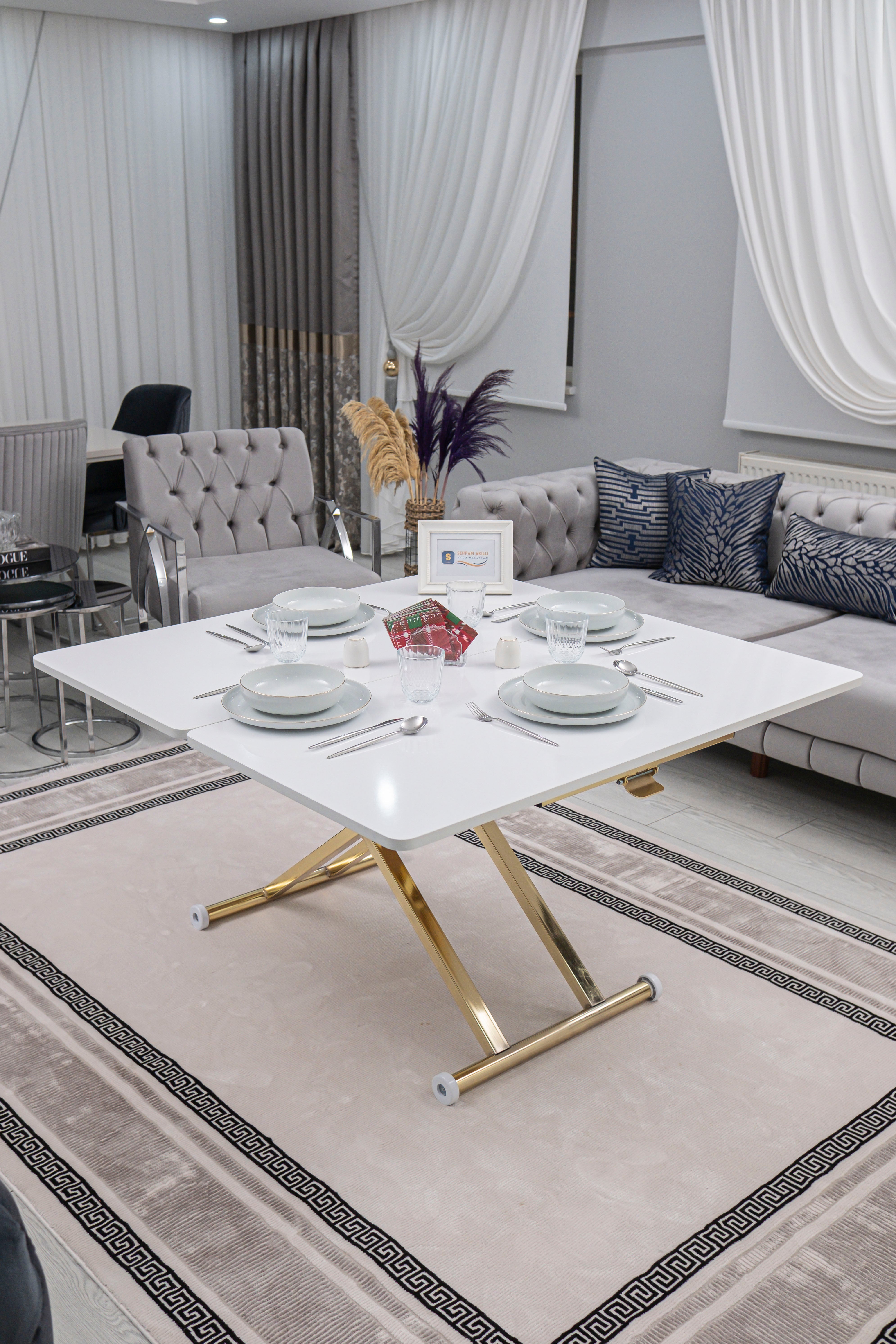Home Series – MDF Top with Oval Corners and Gold Base