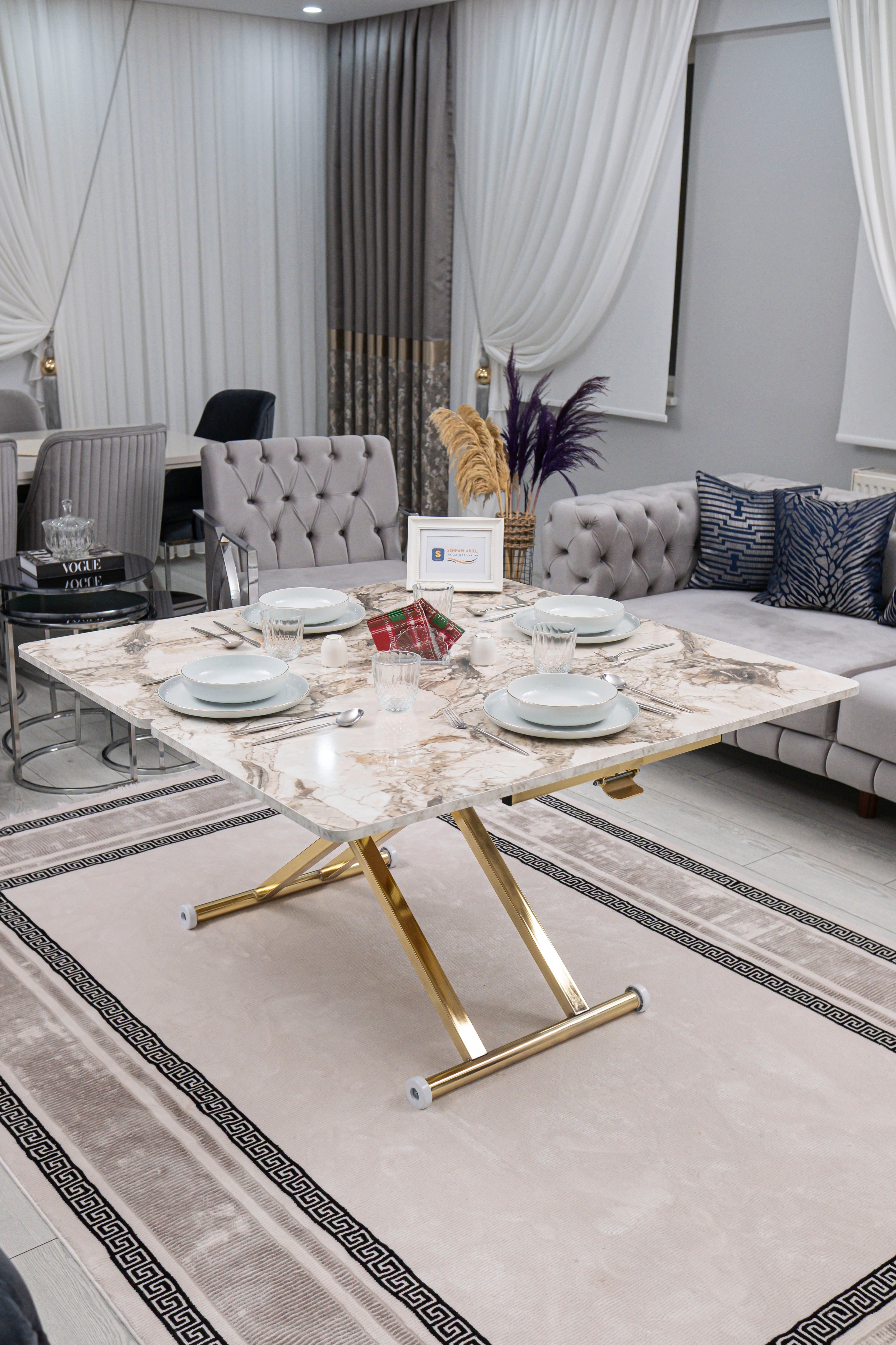 Home Series – MDF Top with Oval Corners and Gold Base