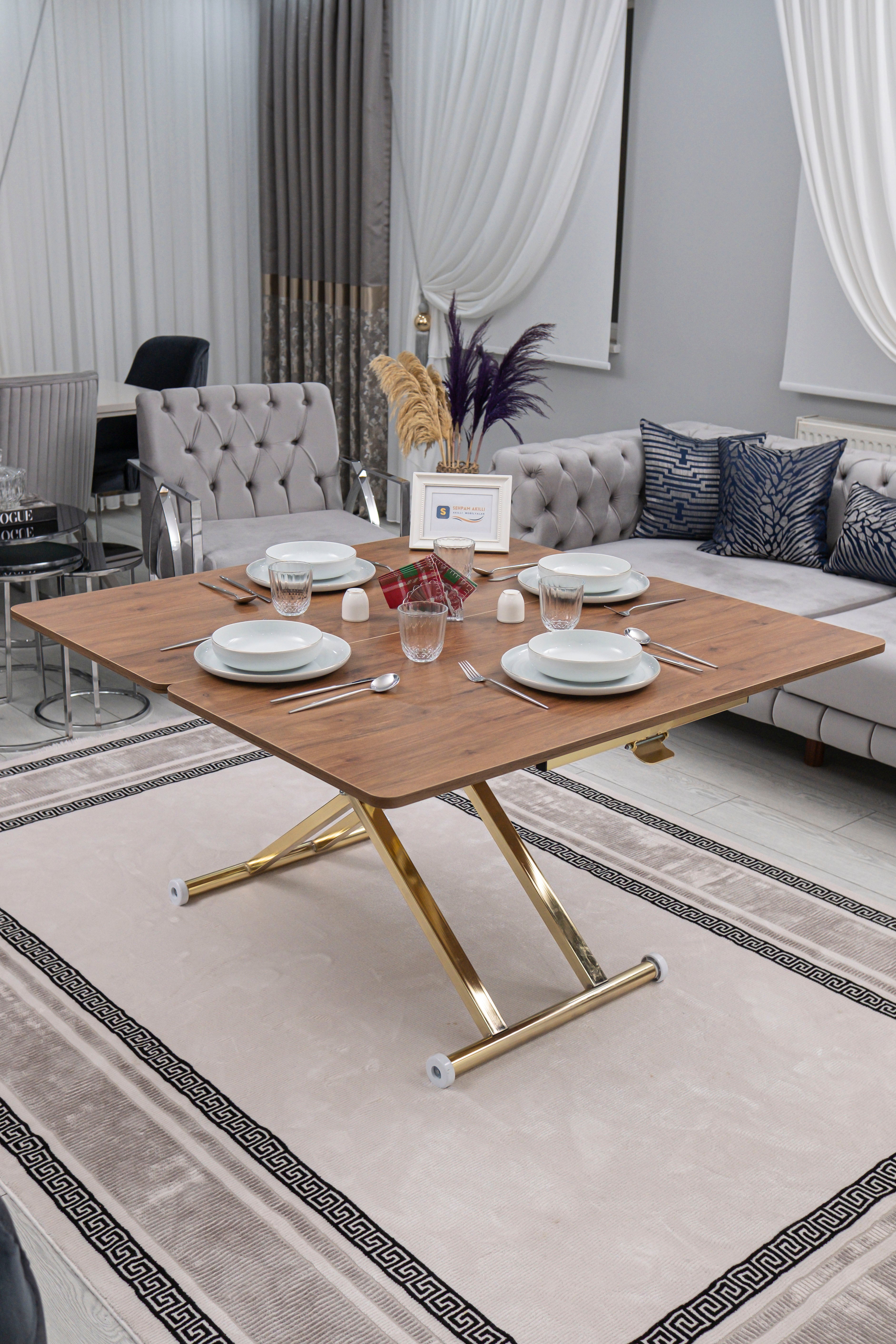 Home Series – MDF Top with Oval Corners and Gold Base
