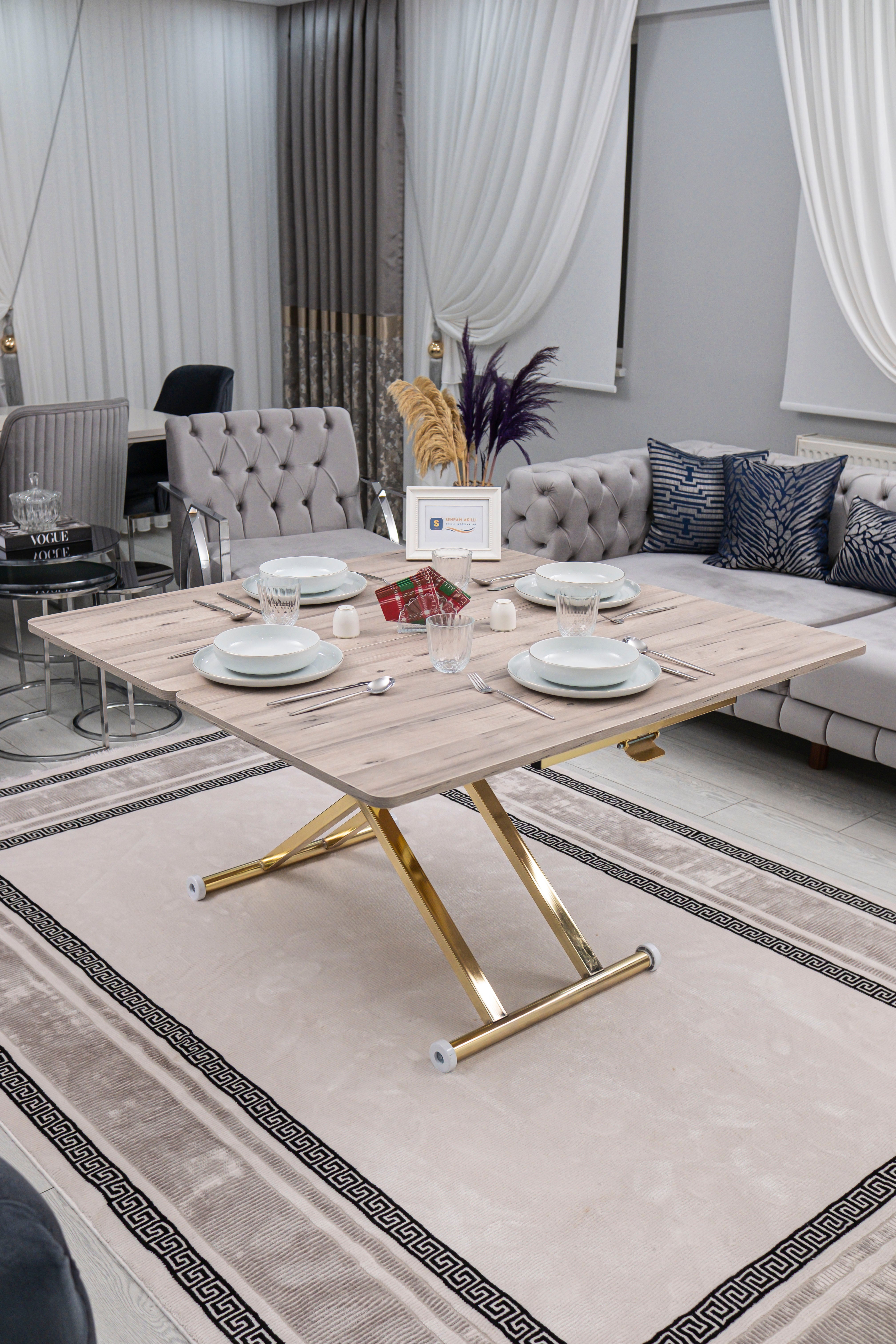 Home Series – MDF Top with Oval Corners and Gold Base