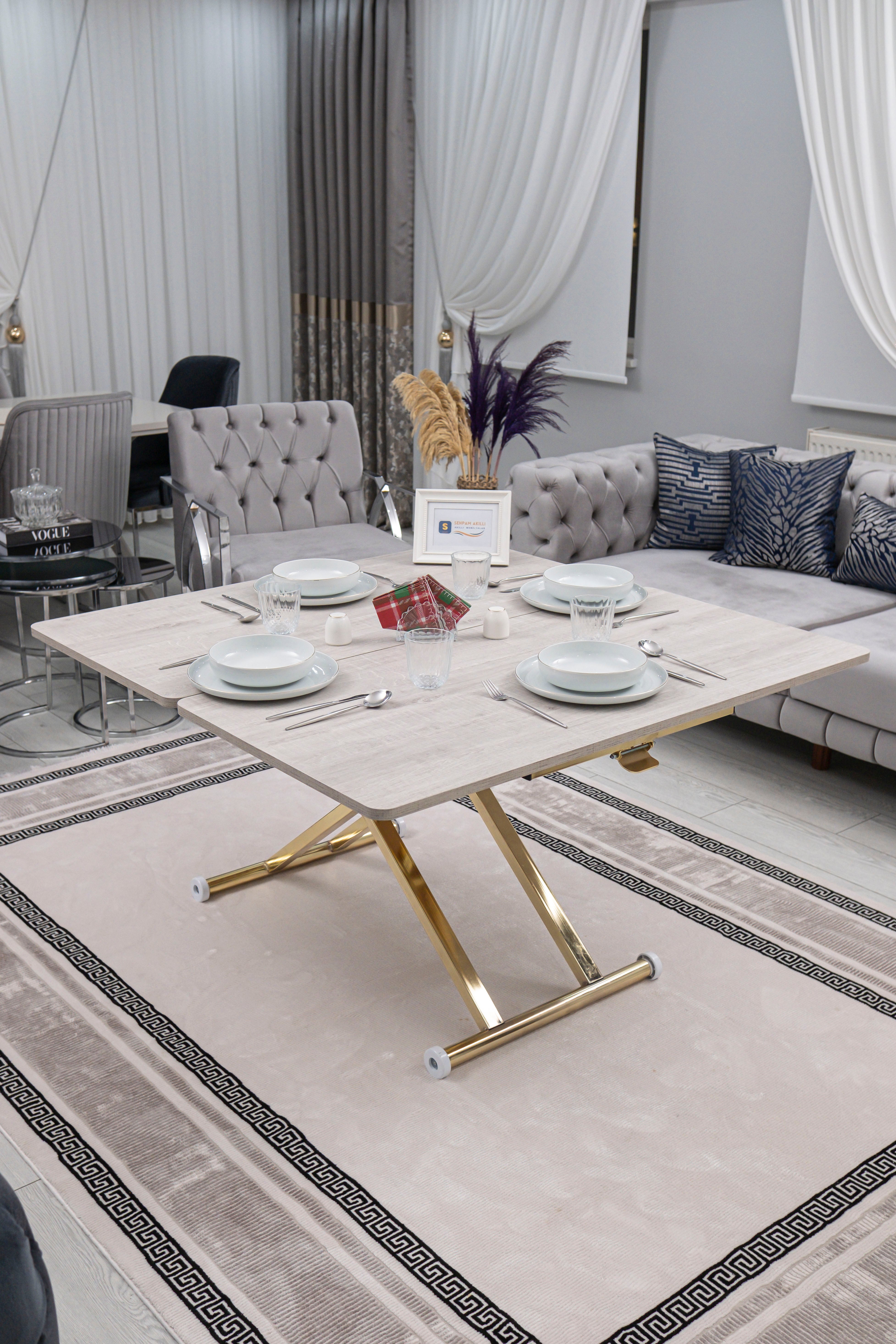 Home Series – MDF Top with Oval Corners and Gold Base