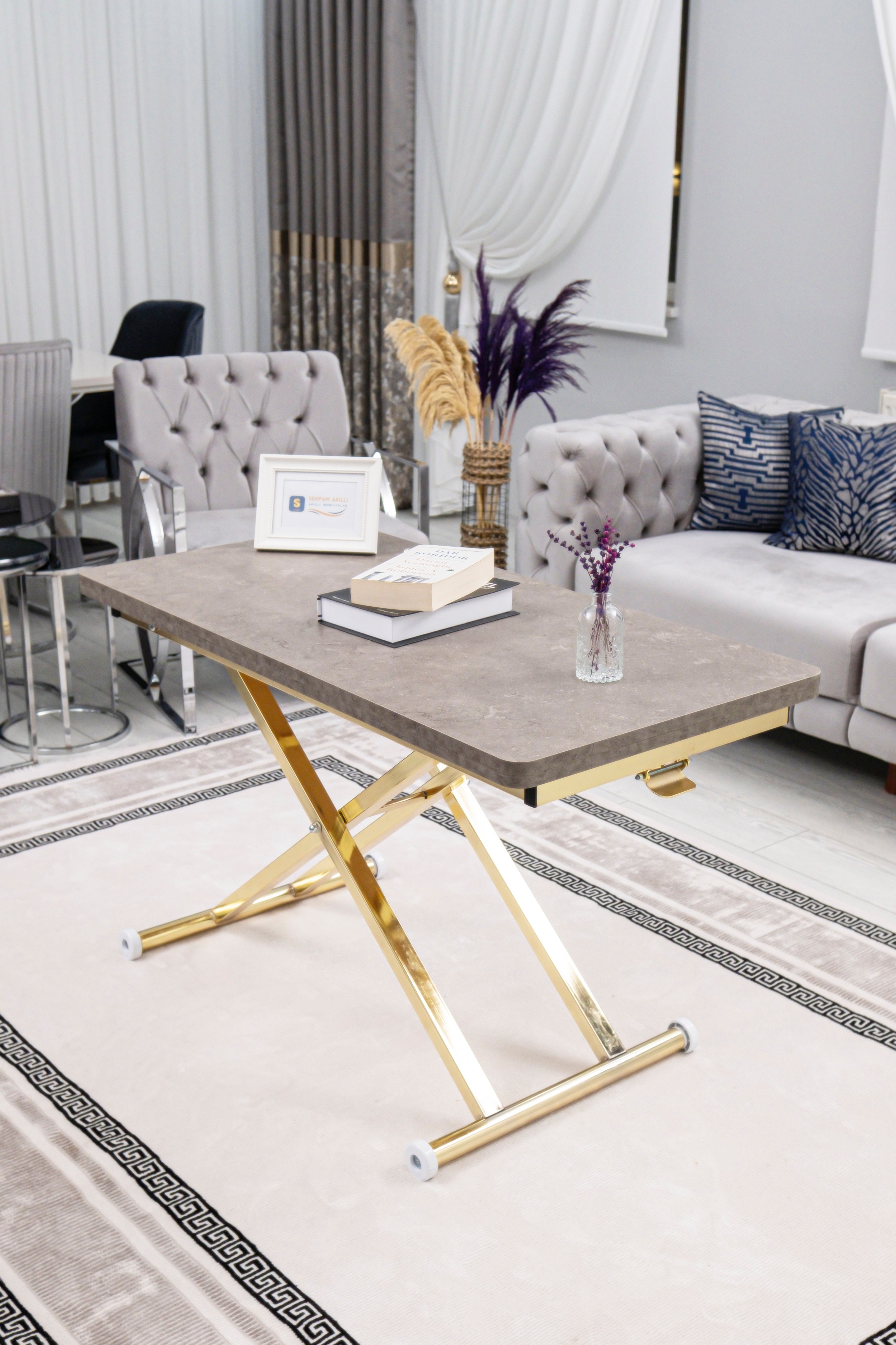 Home Series – MDF Top with Oval Corners and Gold Base