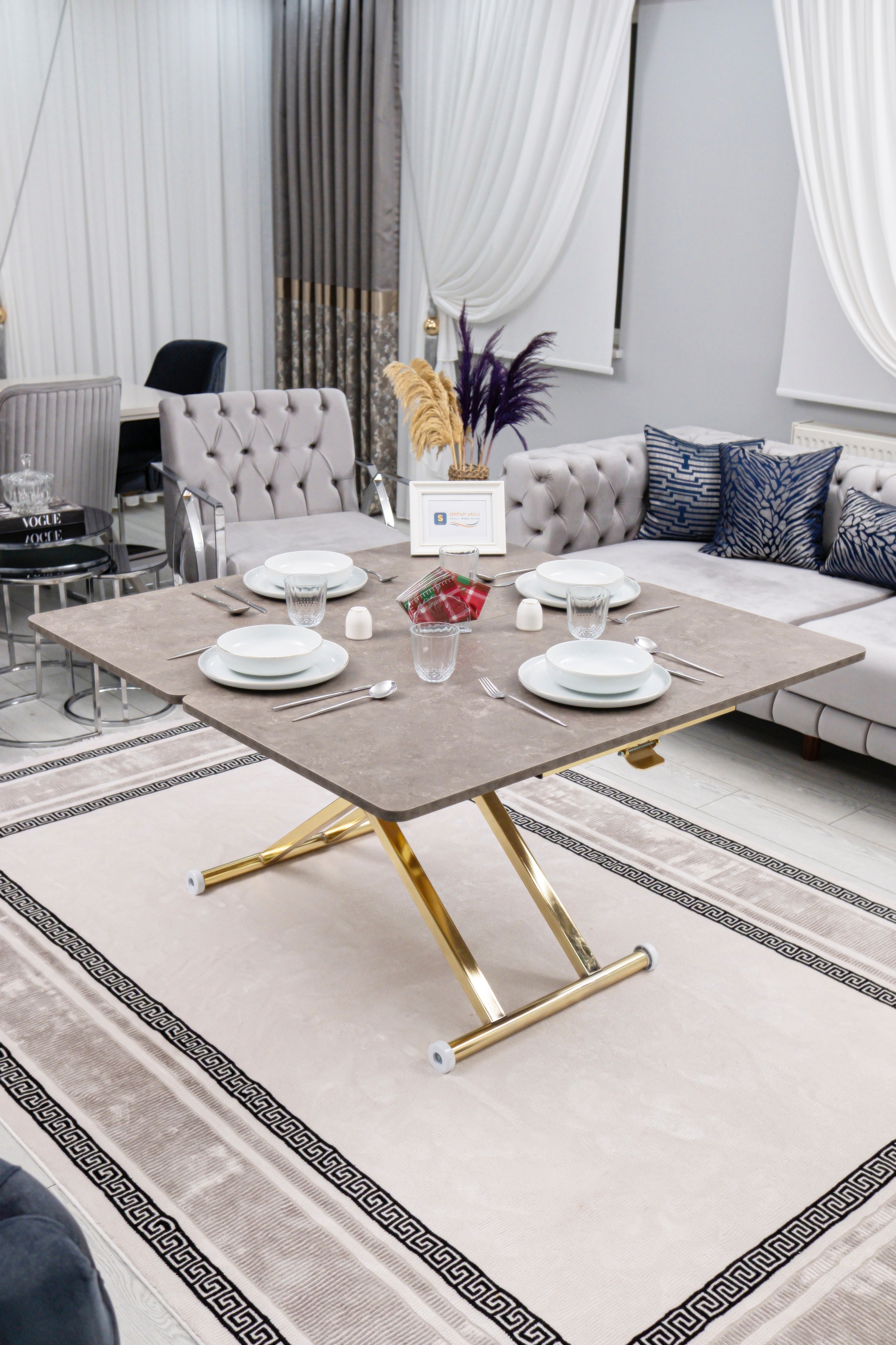 Home Series – MDF Top with Oval Corners and Gold Base
