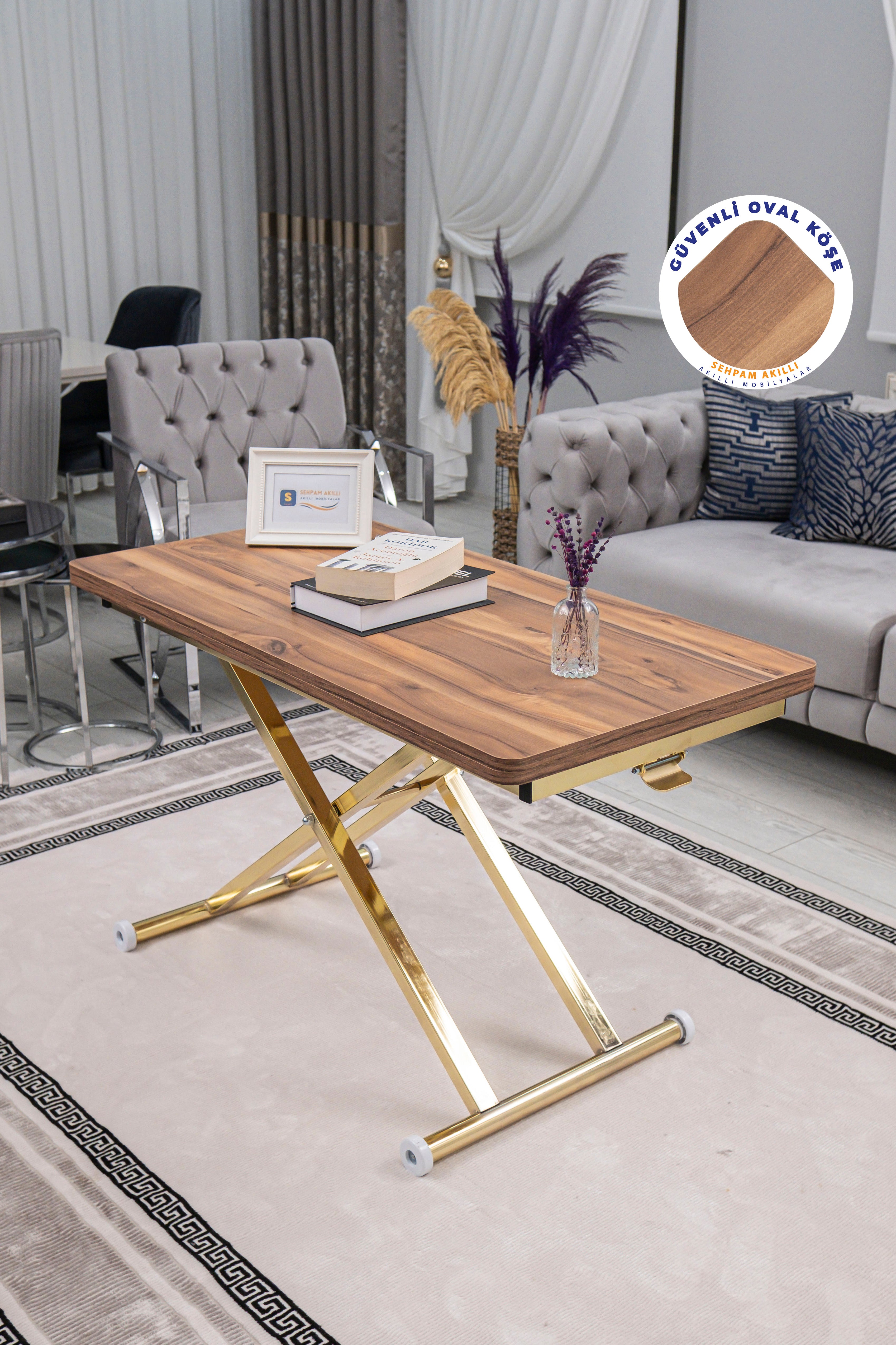 Home Series – MDF Top with Oval Corners and Gold Base