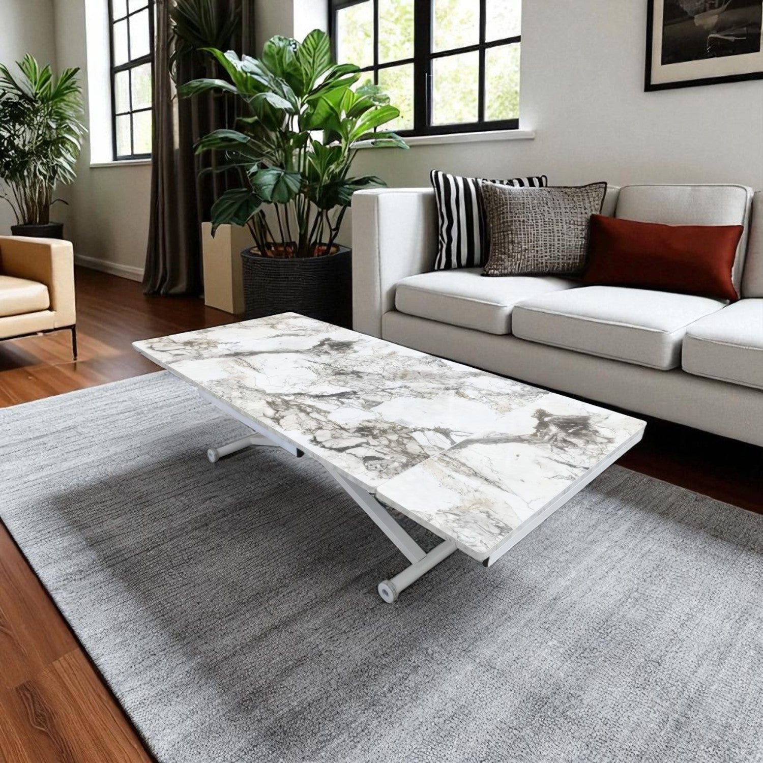 Side Opening Smart Table Series - MDF Top, White Base