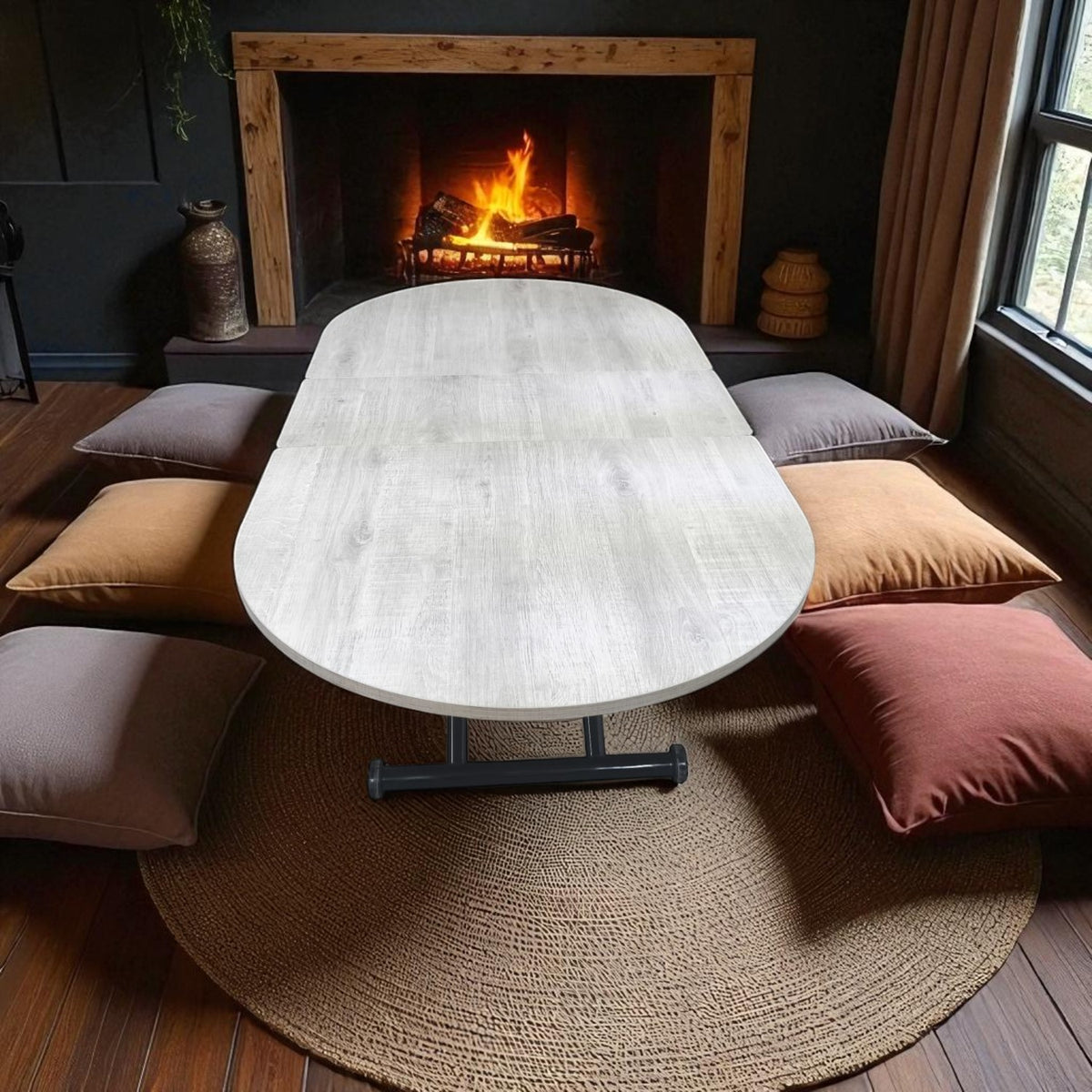 Center Opening Smart Oval Table Series - MDF Top, Black Base