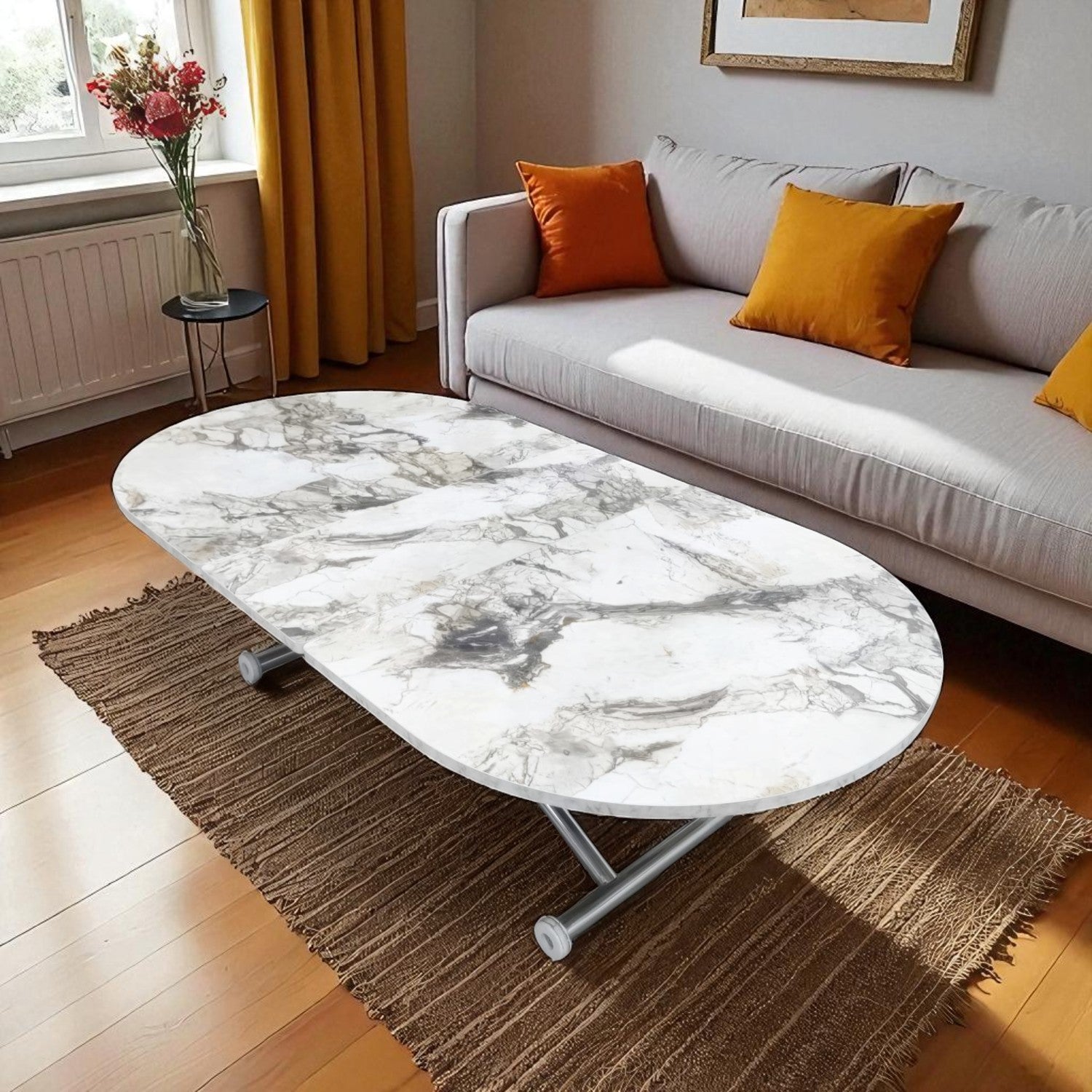 Center Opening Smart Oval Table Series - MDF Top, Chrome Base