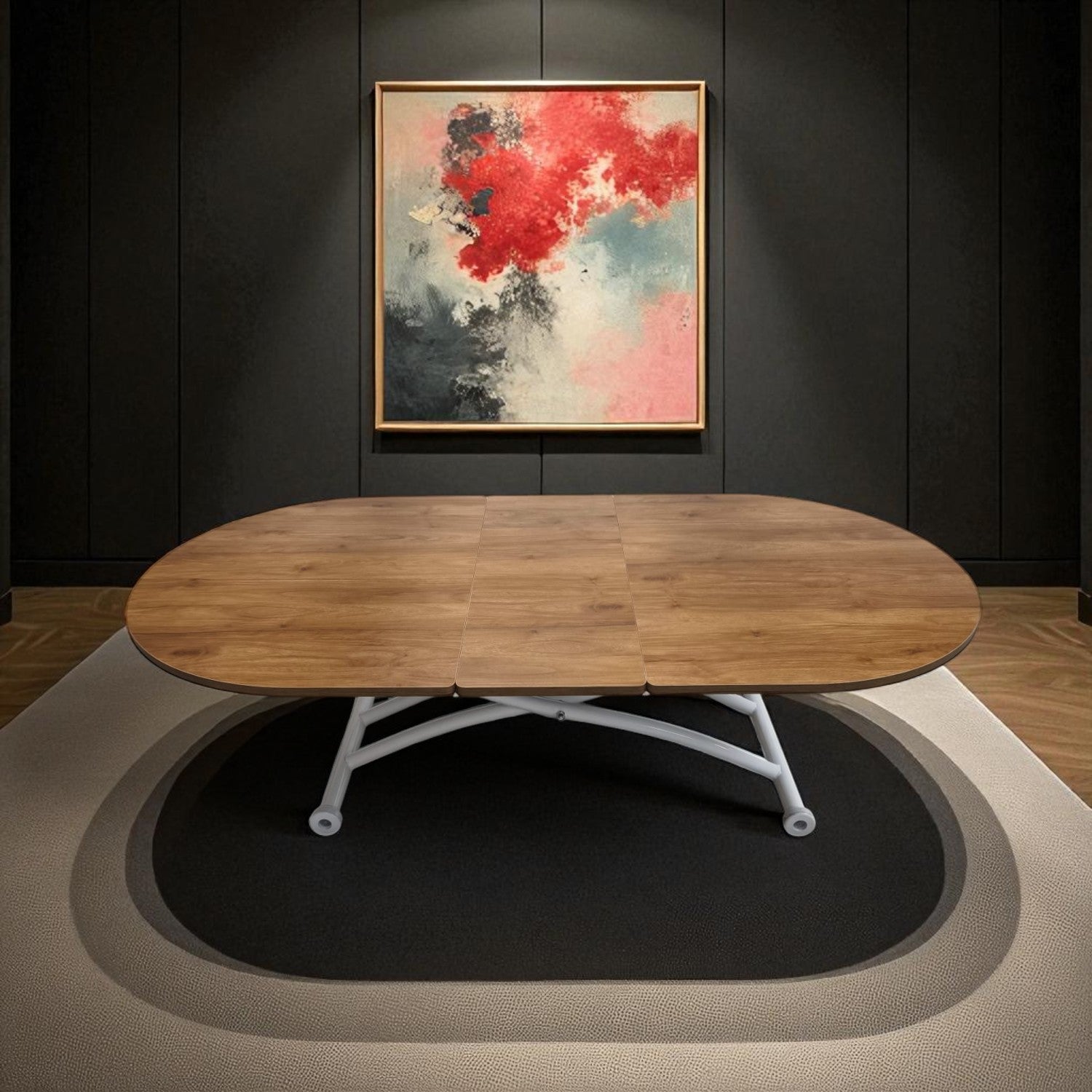 Center Opening Smart Oval Table Series - MDF Top, White Base