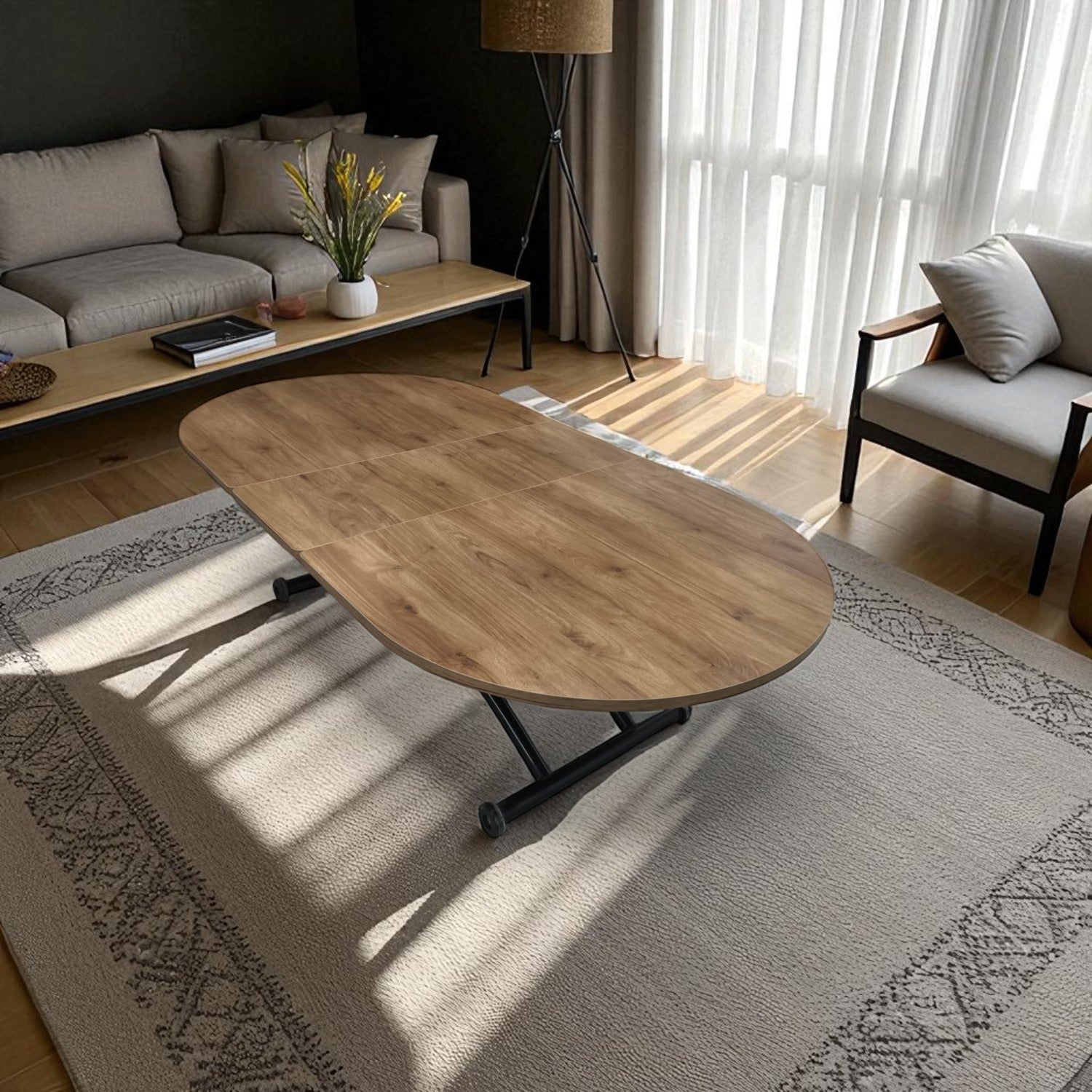 Center Opening Smart Oval Table Series - MDF Top, Black Base