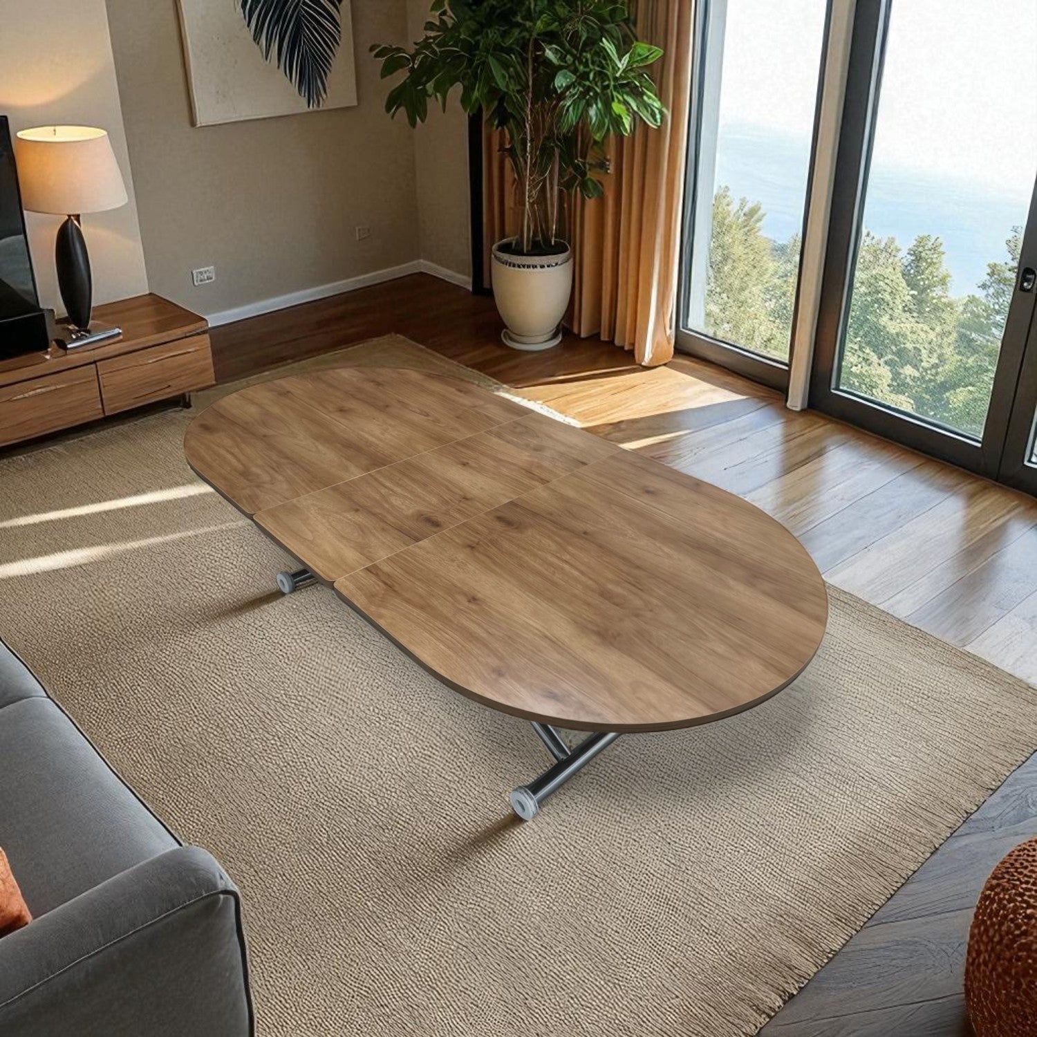 Center Opening Smart Oval Table Series - MDF Top, Chrome Base