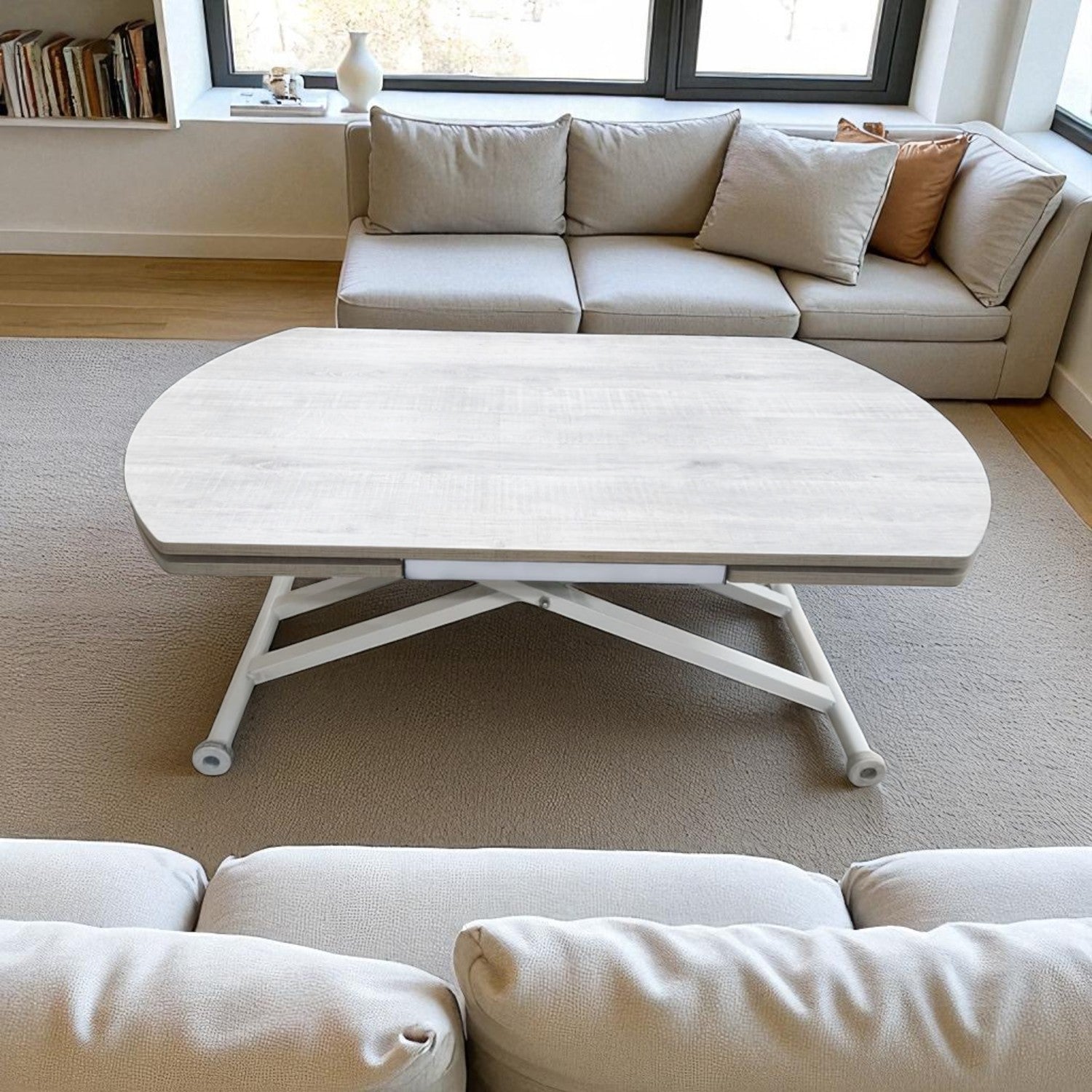 Side Opening Smart Oval Table Series - MDF Top, White Base