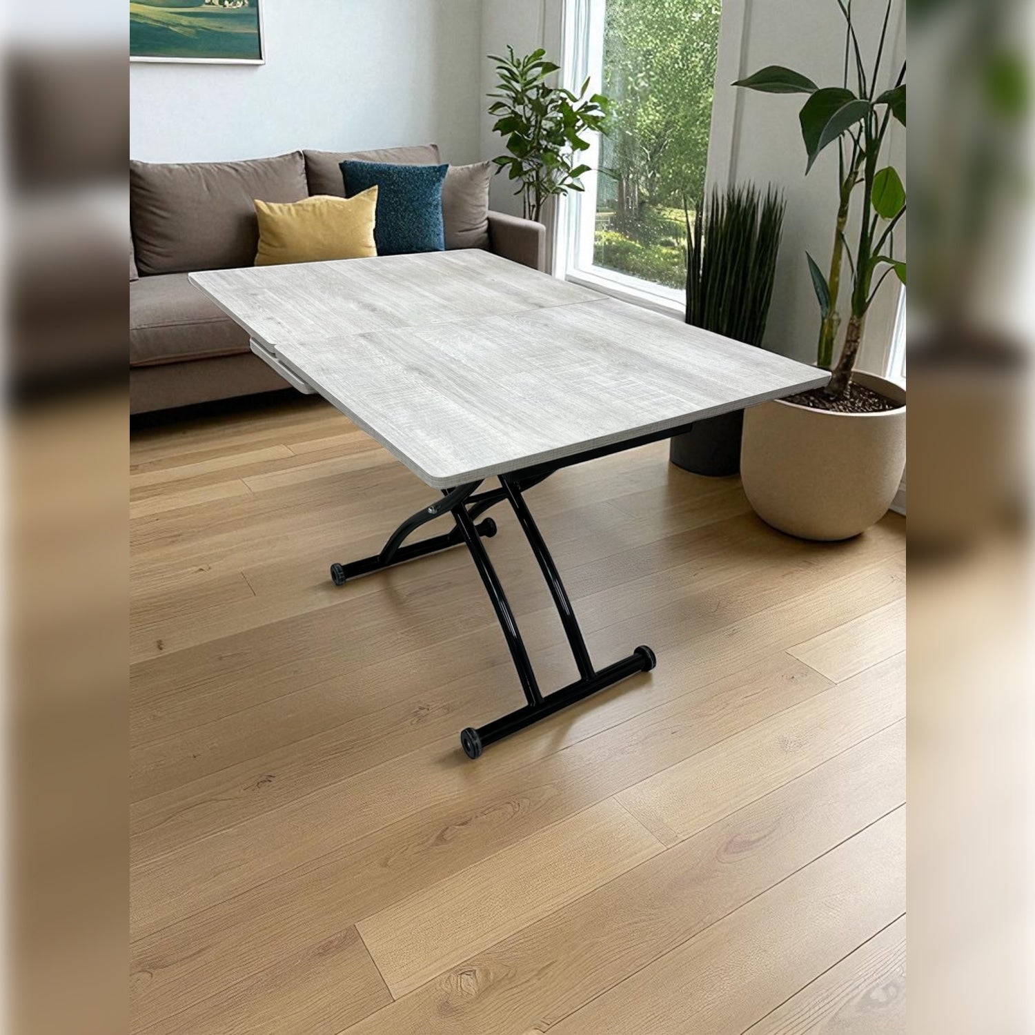 Center Opening Smart Square Table Series - MDF Top, Black Base