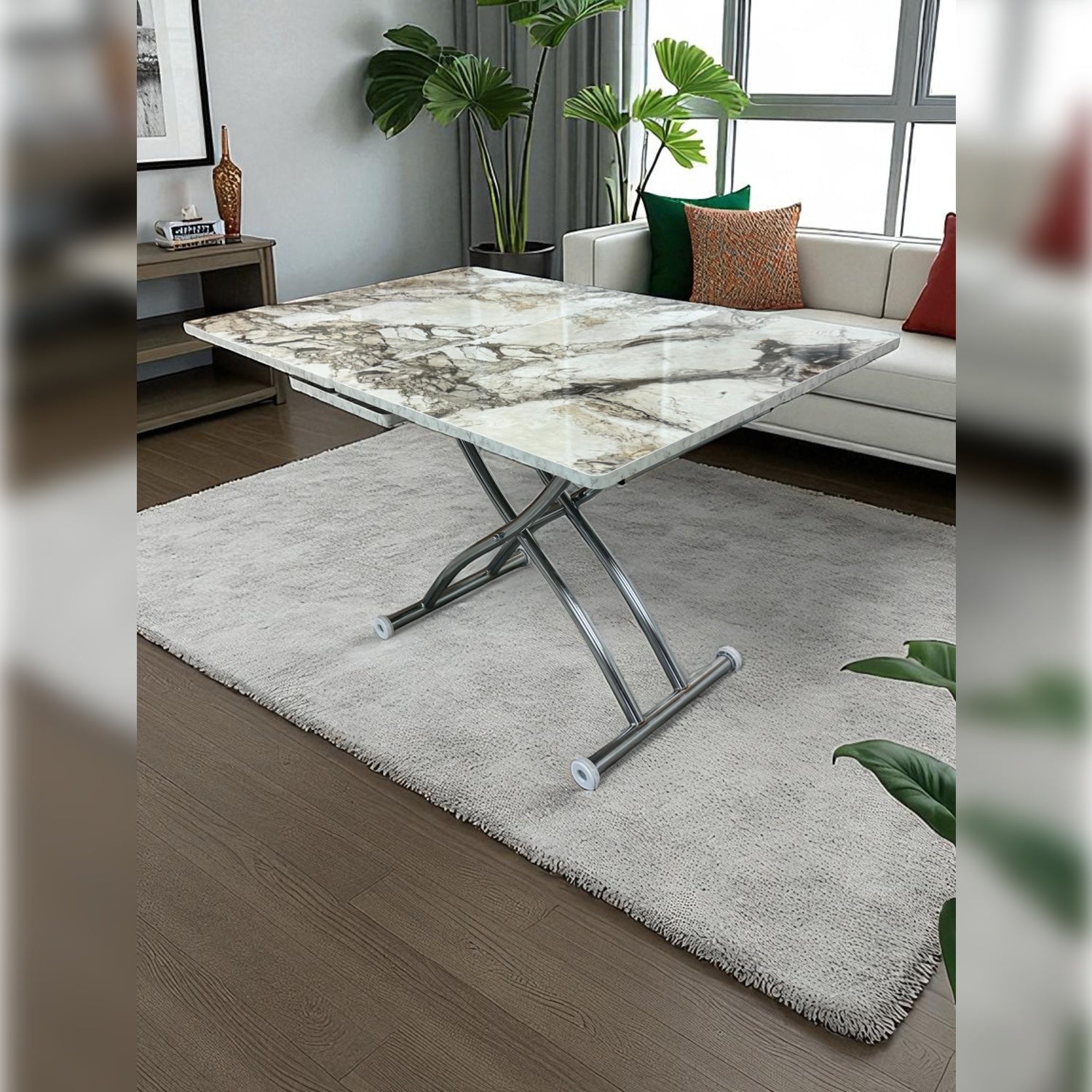 Center Opening Smart Square Table Series - MDF Top, Chrome Base