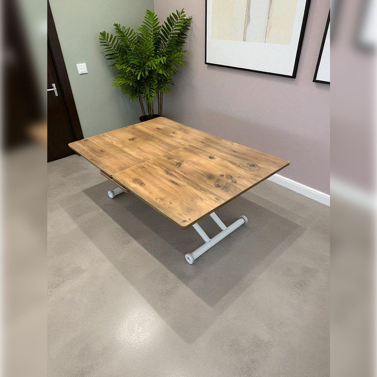 Center Opening Smart Square Table Series - MDF Top, White Base