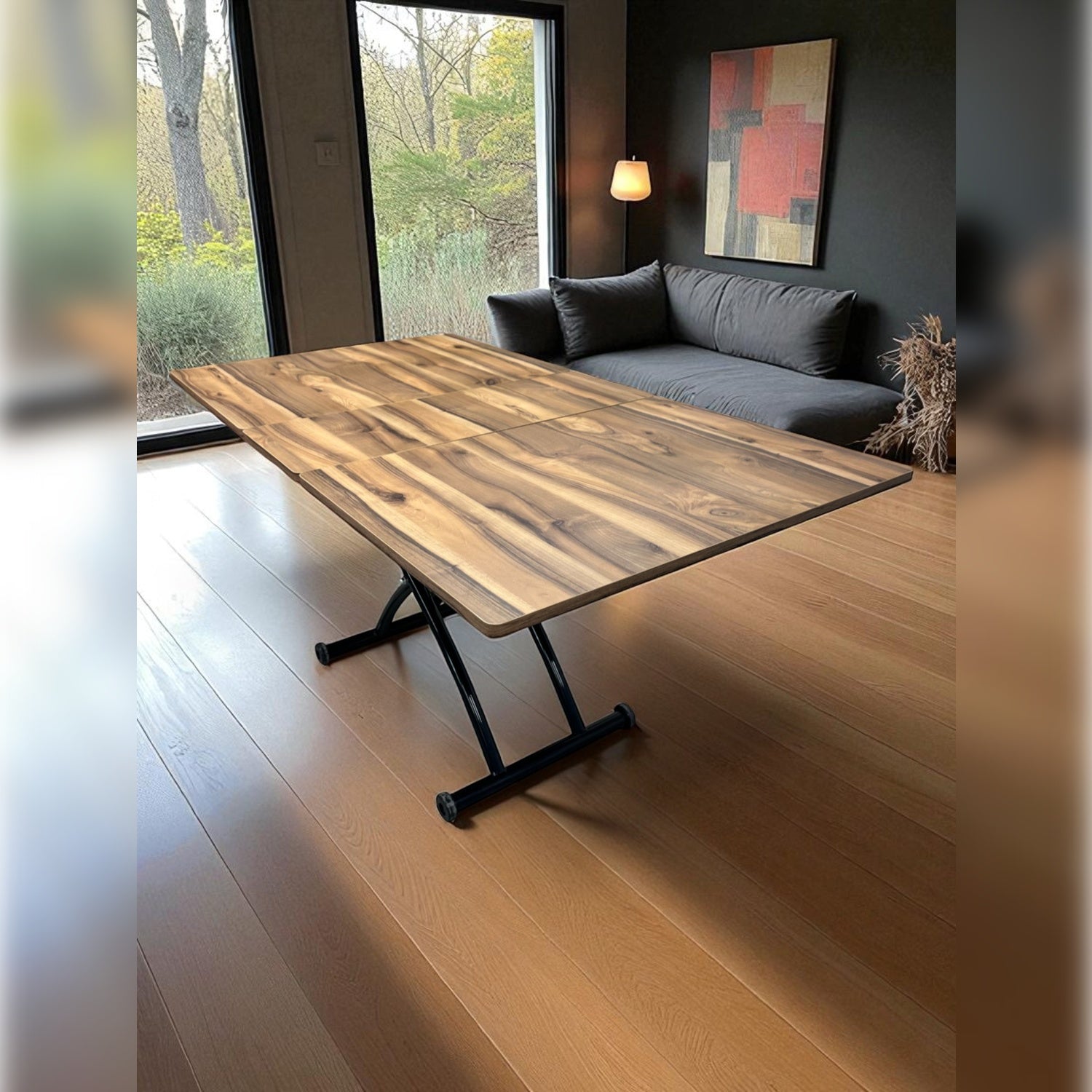 Center Opening Smart Square Table Series - MDF Top, Black Base