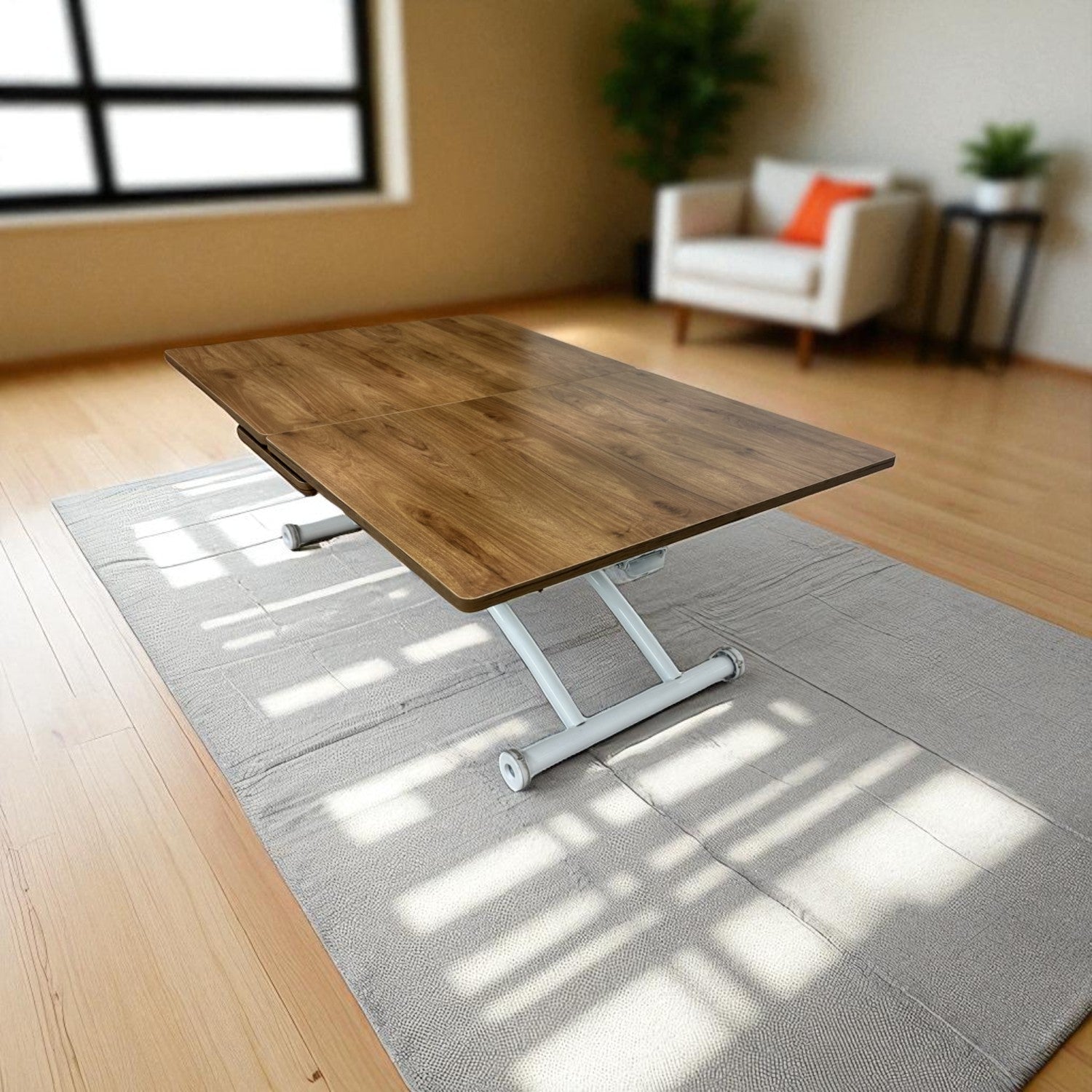 Center Opening Smart Square Table Series - MDF Top, White Base