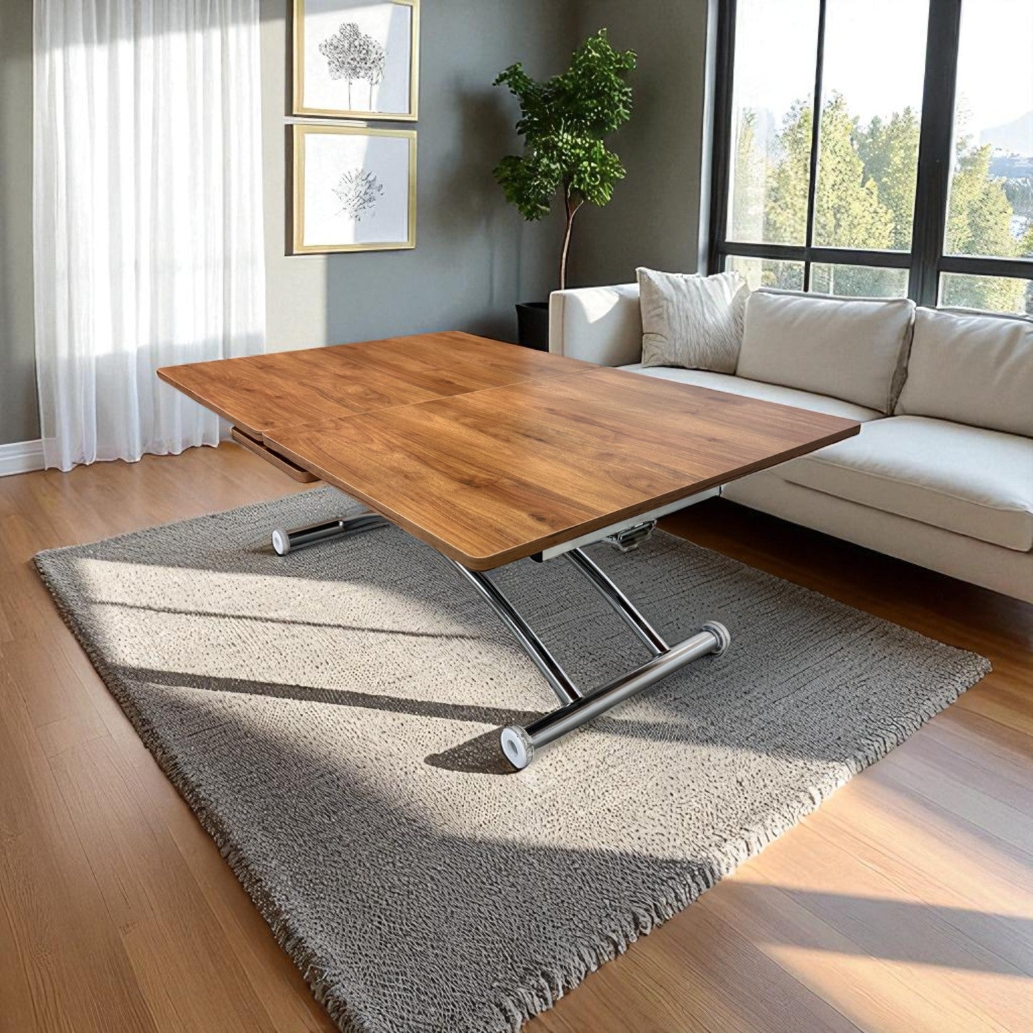 Center Opening Smart Square Table Series - MDF Top, Chrome Base