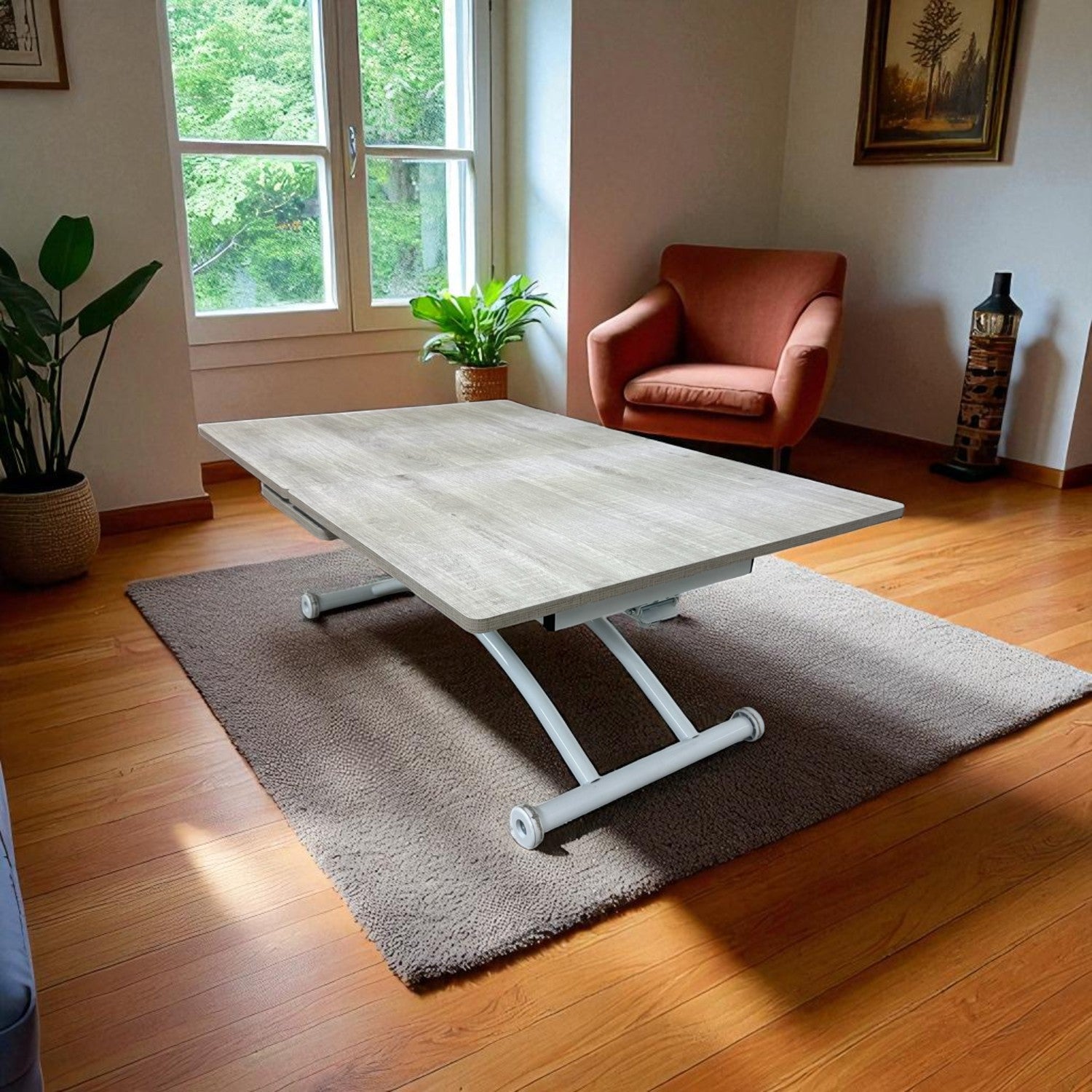 Center Opening Smart Square Table Series - MDF Top, White Base