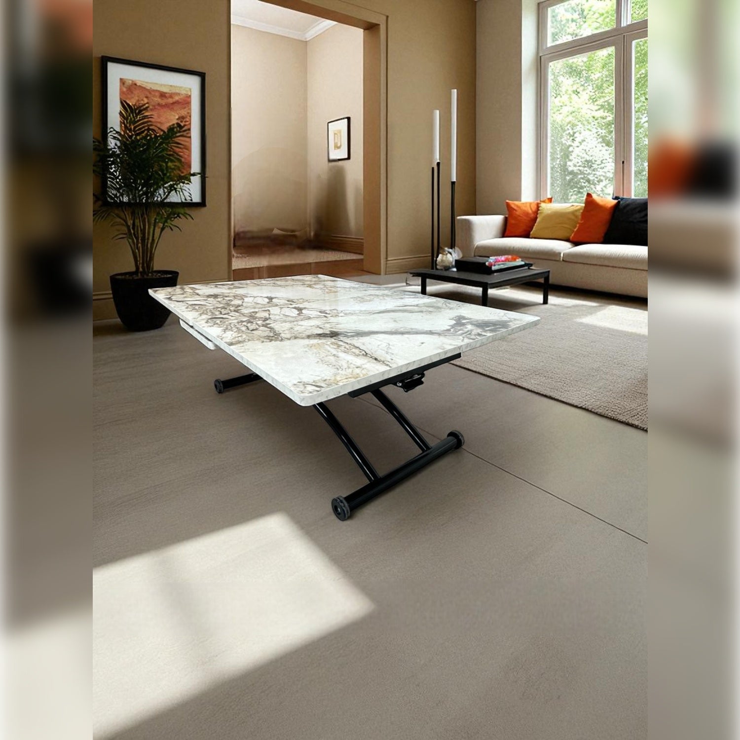 Center Opening Smart Square Table Series - MDF Top, Black Base