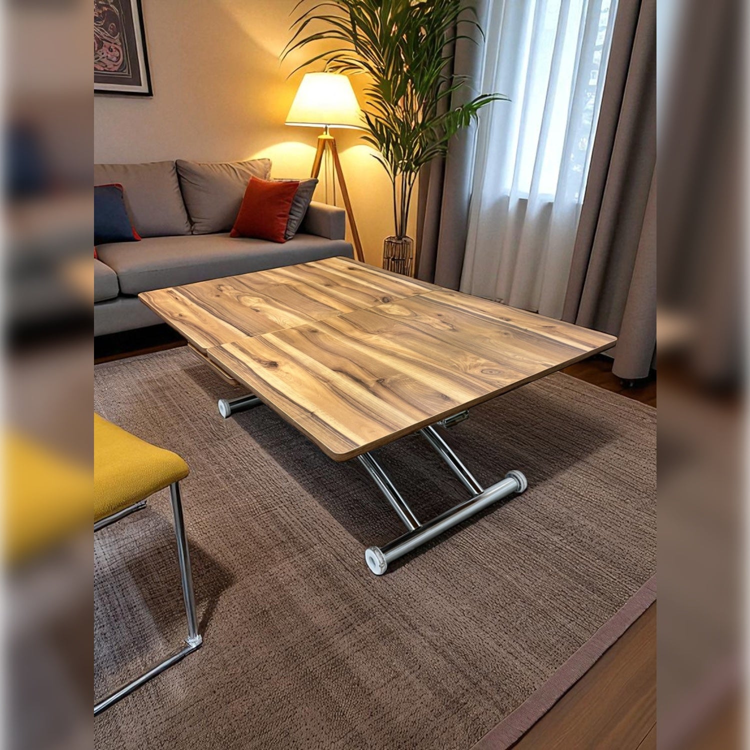 Center Opening Smart Square Table Series - MDF Top, Chrome Base