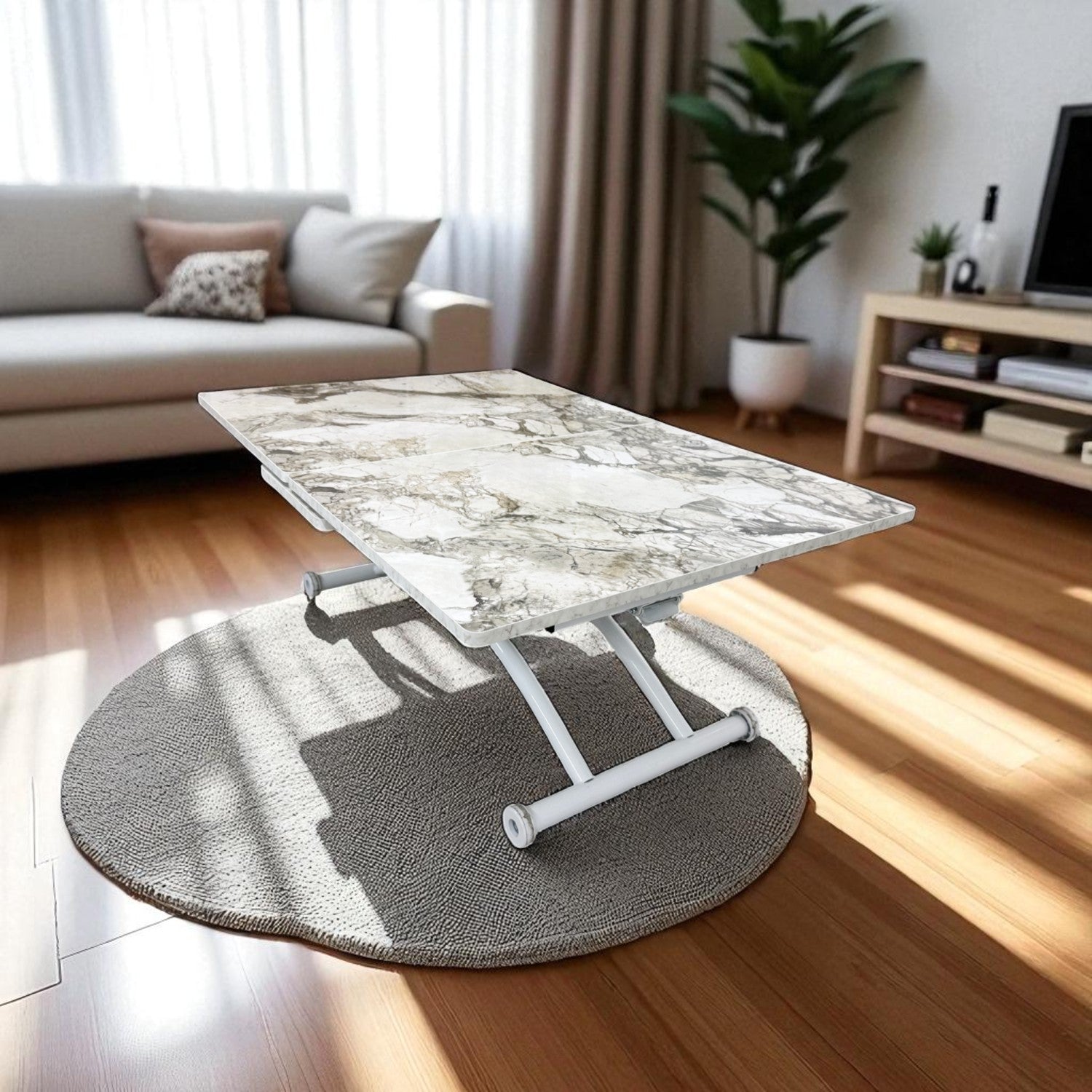 Center Opening Smart Square Table Series - MDF Top, White Base