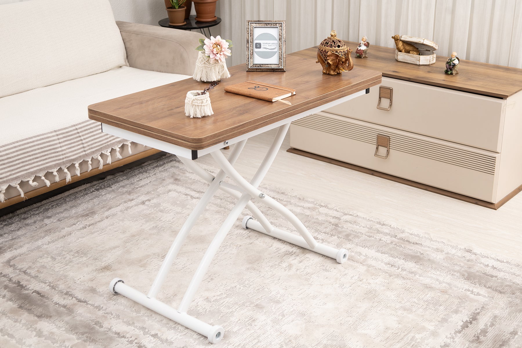 Mini Juppo Series - Smart Table, Oval Corner MDF Top, White Outward Curved Base