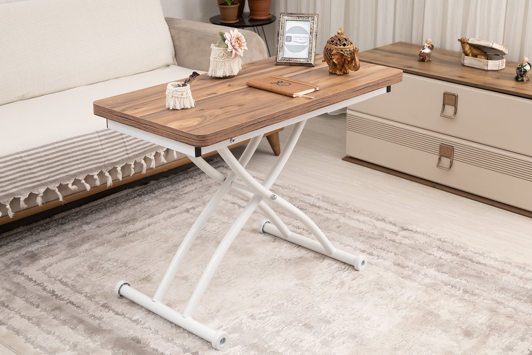 Mini Juppo Series - Smart Table, Oval Corner MDF Top, White Outward Curved Base