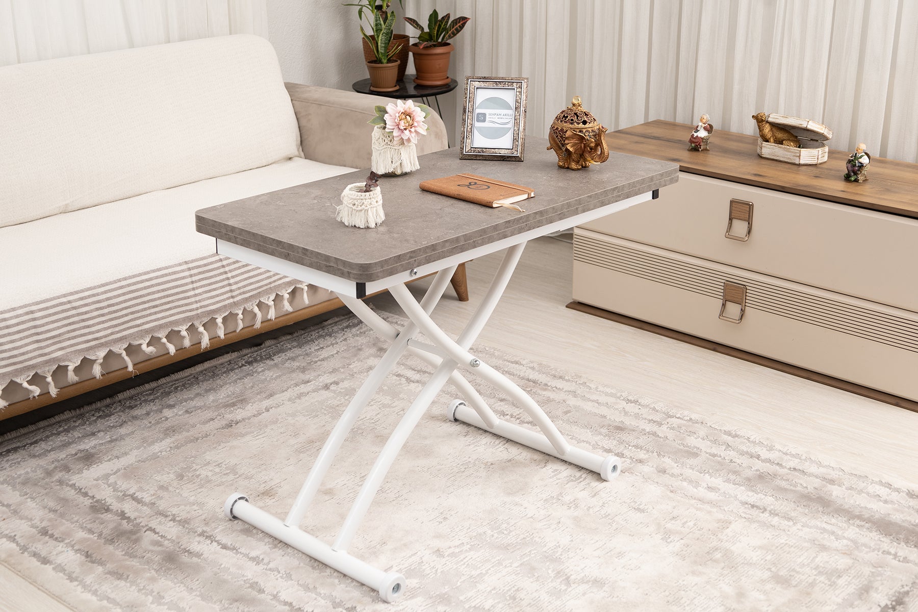 Mini Juppo Series - Smart Table, Oval Corner MDF Top, White Outward Curved Base