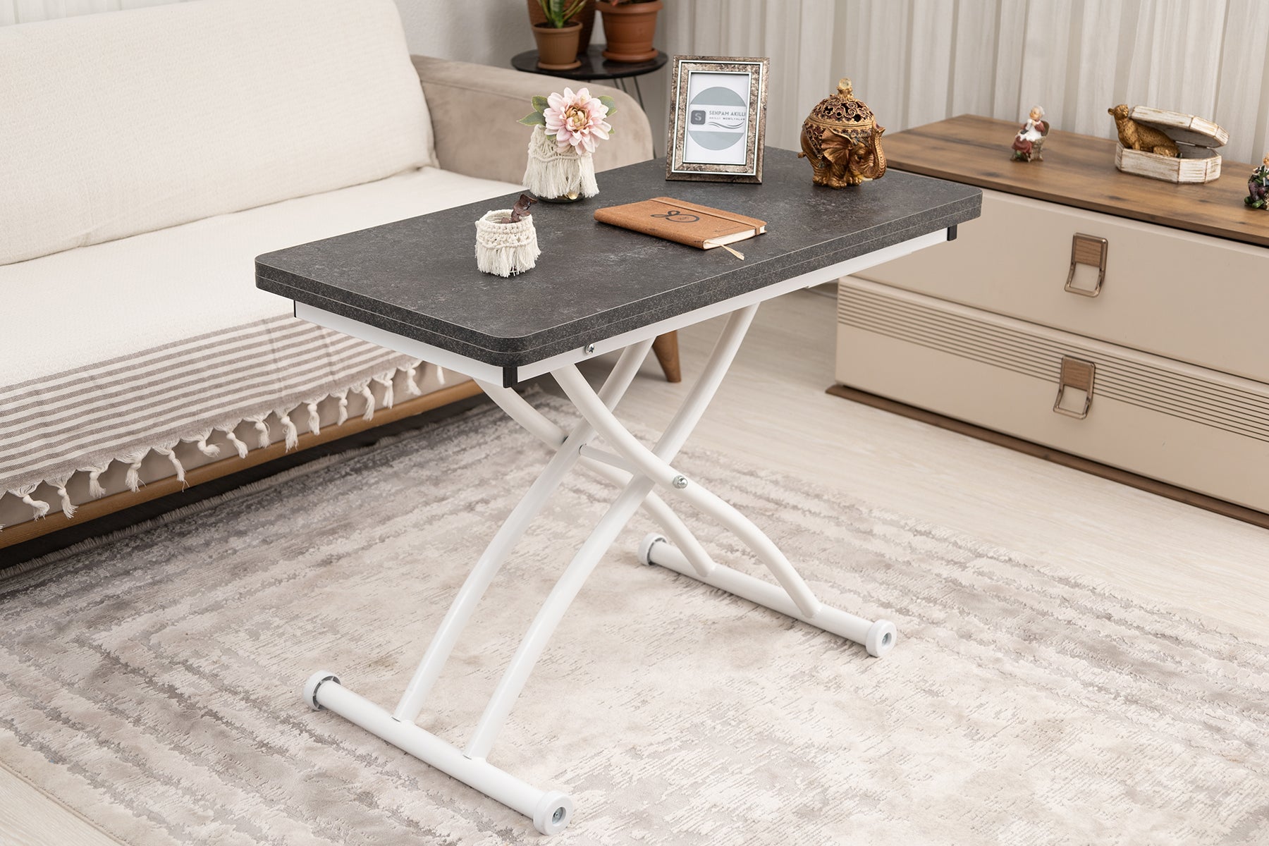 Mini Juppo Series - Smart Table, Oval Corner MDF Top, White Outward Curved Base