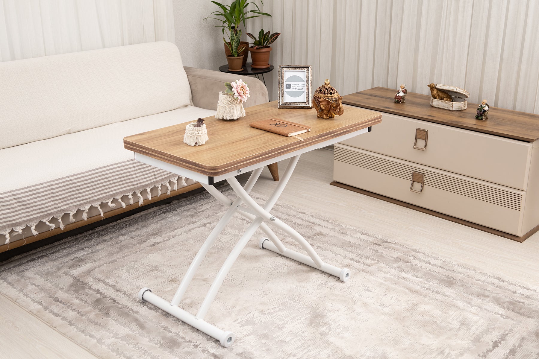 Mini Juppo Series - Smart Table, Oval Corner MDF Top, White Outward Curved Base