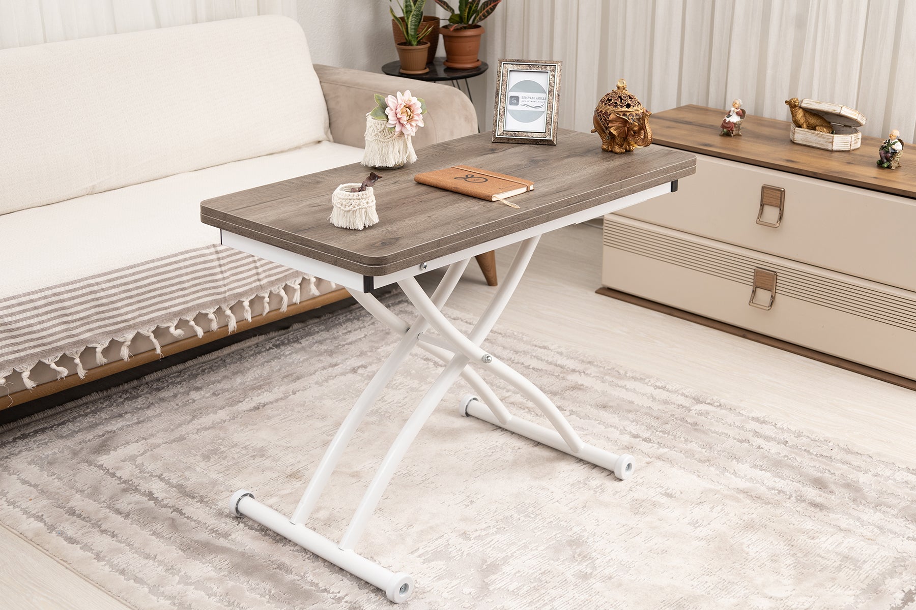 Mini Juppo Series - Smart Table, Oval Corner MDF Top, White Outward Curved Base