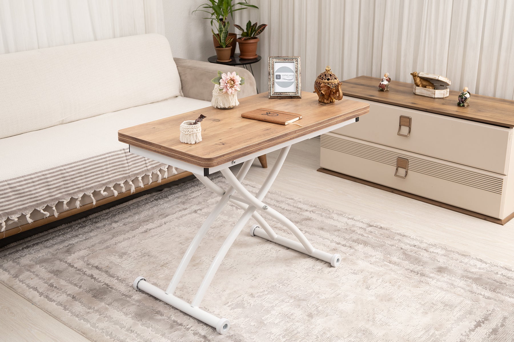 Mini Juppo Series - Smart Table, Oval Corner MDF Top, White Outward Curved Base